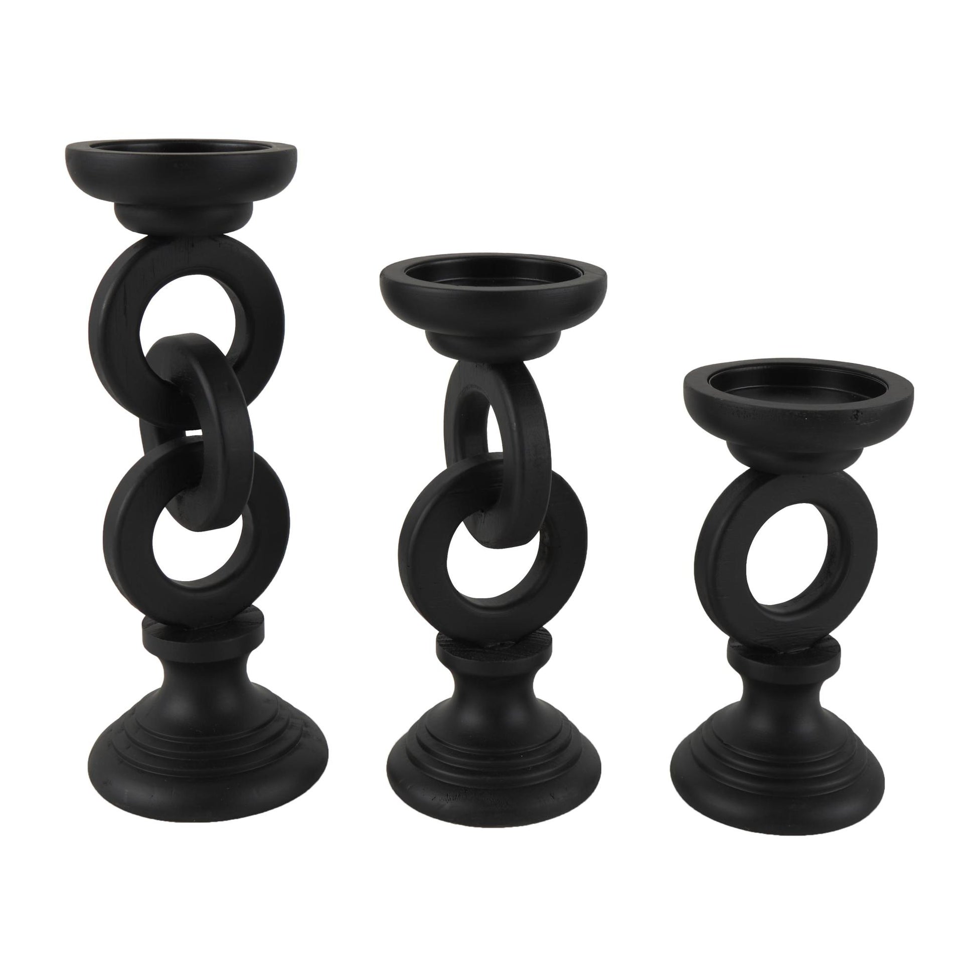 Set of 3 Wooden Chain Link Decorative Candle Holder Set of 3 13", 11", 9"H