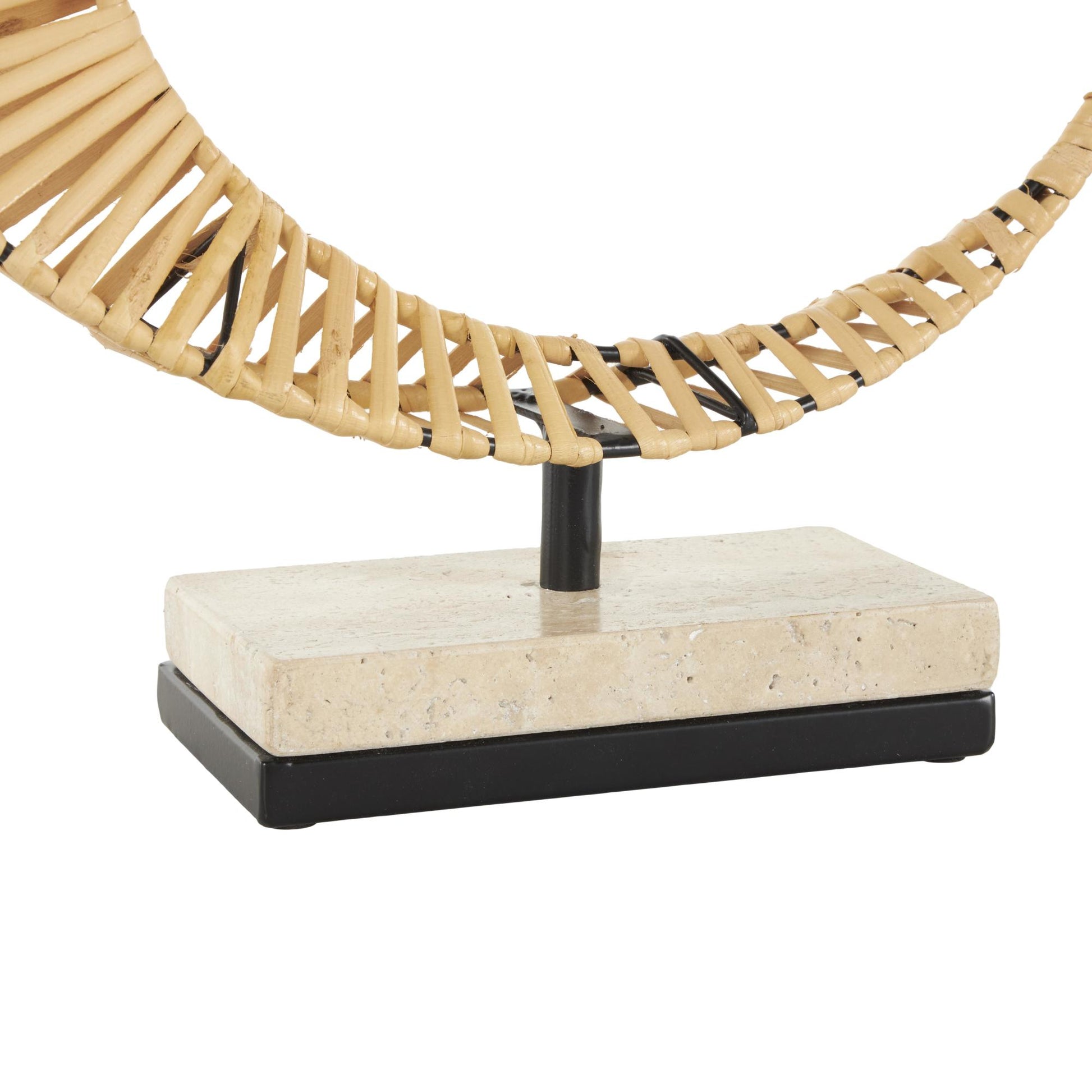 Abstract Brown Rattan Handmade Mobius Strip Inspired Decorative Sculpture with White Marble Base
