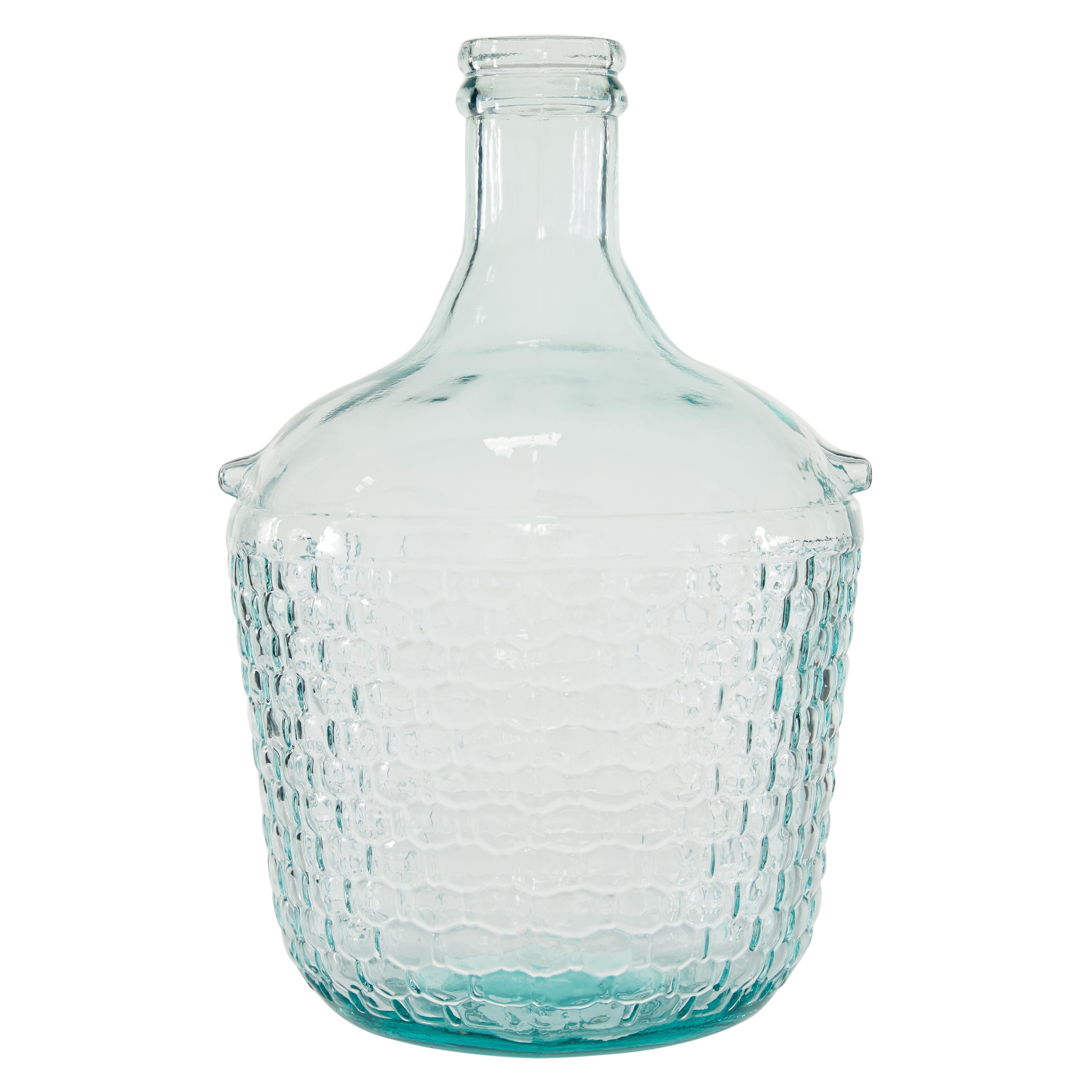 Recycled Glass Handmade Spanish Bottle Decorative Vase with Cabernet and Scroll Design 12" x 12" x 17"