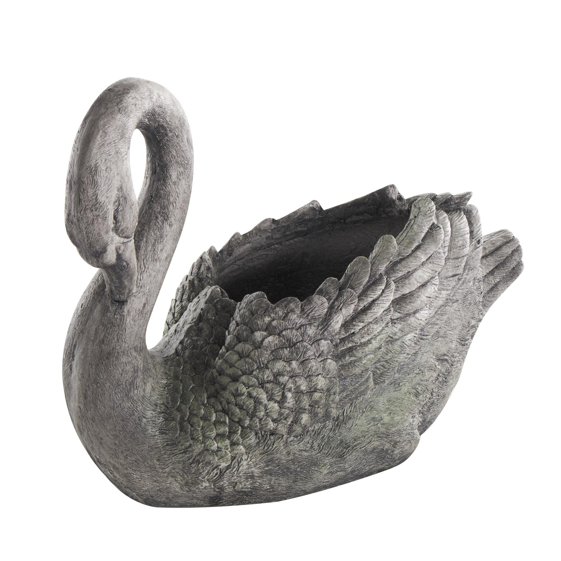 Swan Gray Magnesium Oxide Textured Indoor Outdoor Planter with Patina Accents