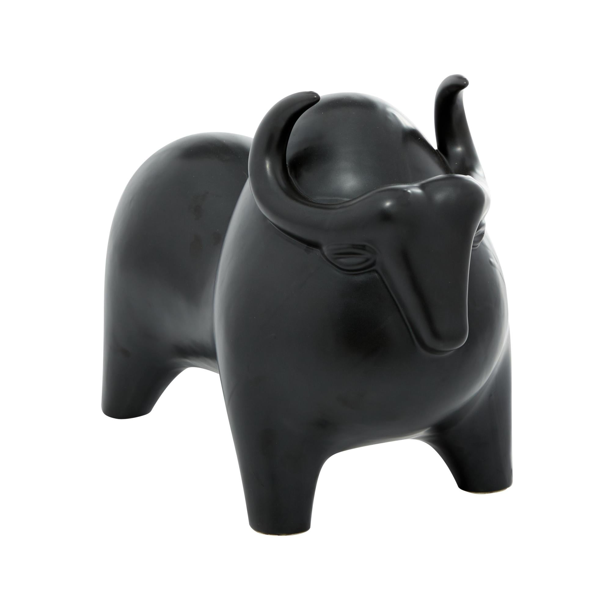 Bull Black Porcelain Ceramic Handmade Decorative Sculpture