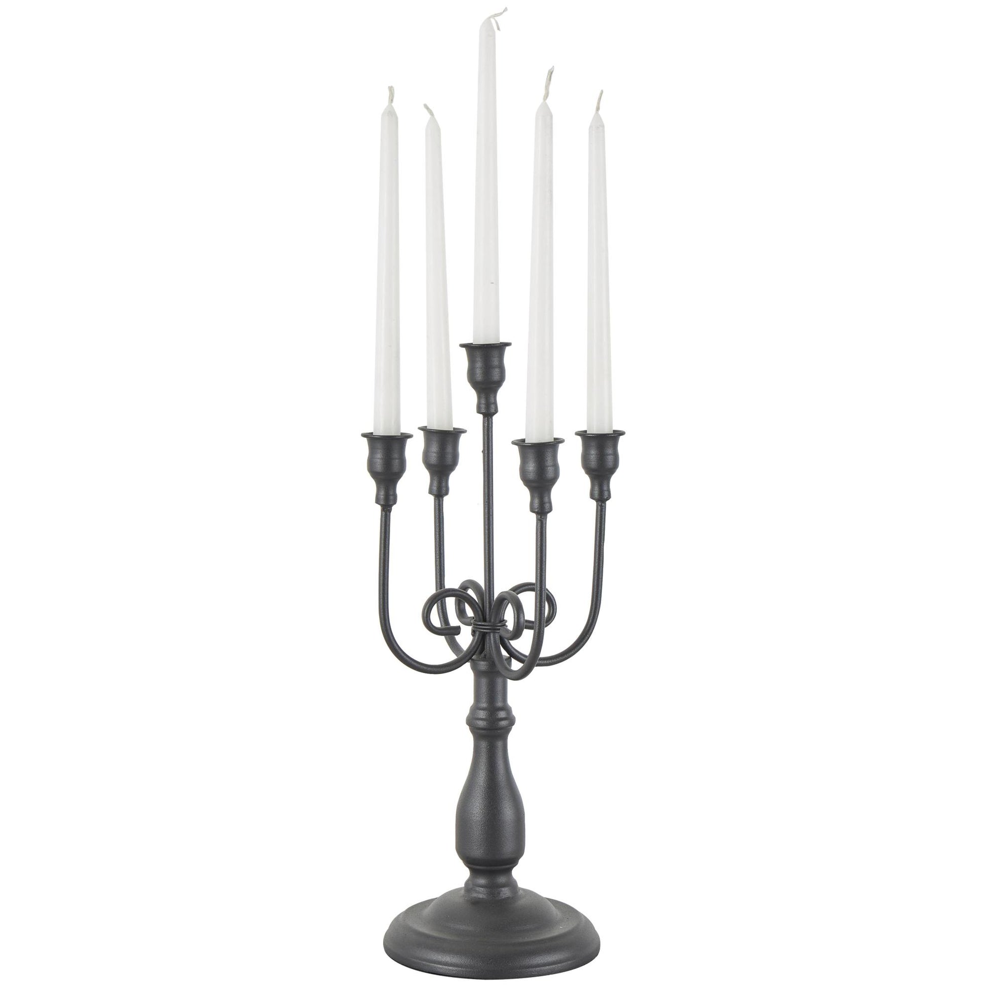 Scroll Black Metal Antique Style Taper 5 Slot Decorative Candelabra