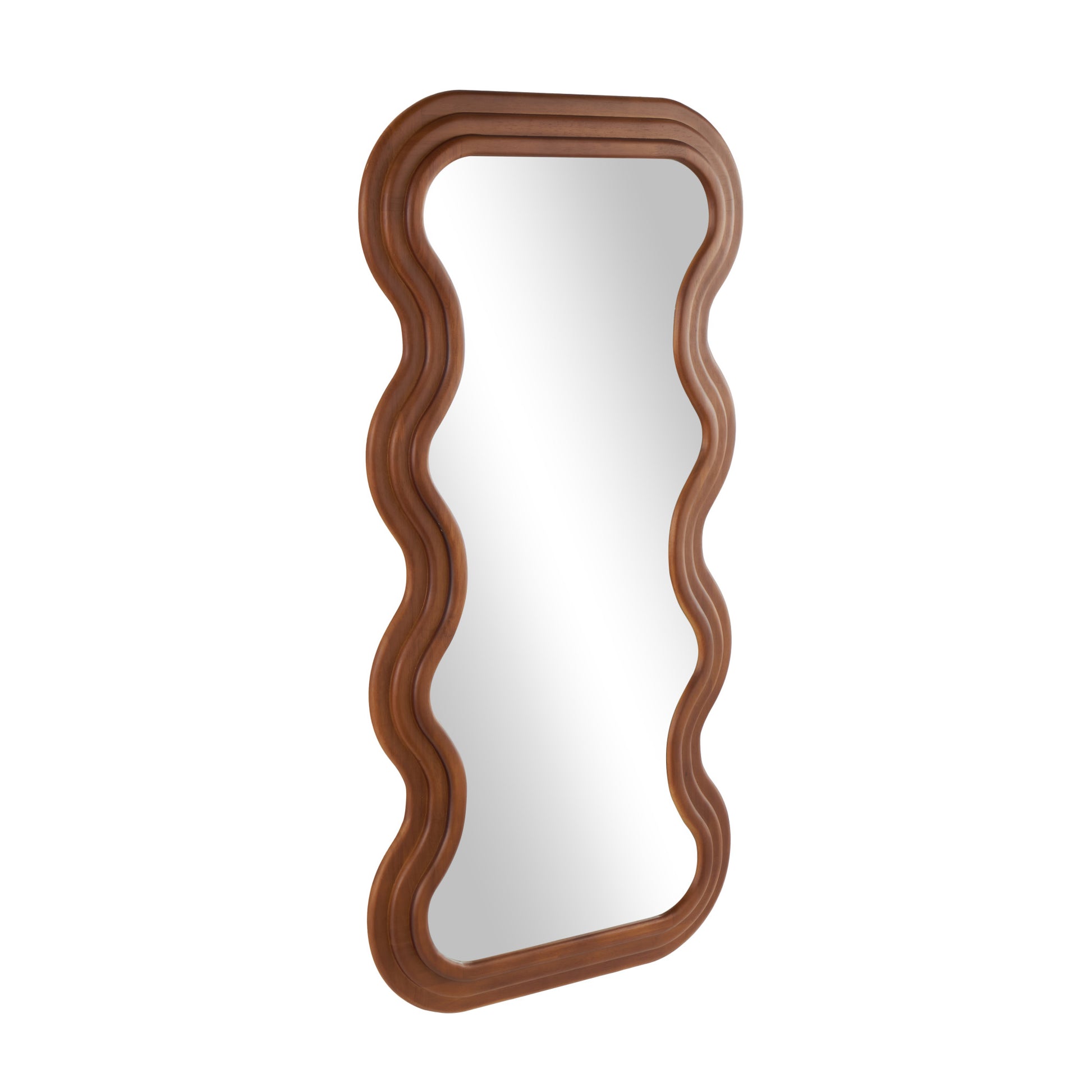 Wood Wavy Room Wall Mirror with Dimensional Carved Frame 20" x 2" x 39"
