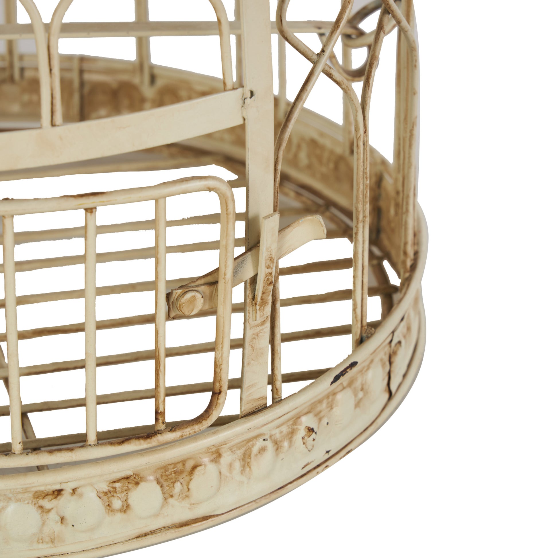 Set of 2 Cream Metal Hinged Top Decorative Birdcage with Latch Lock Closure and Hanging Hook