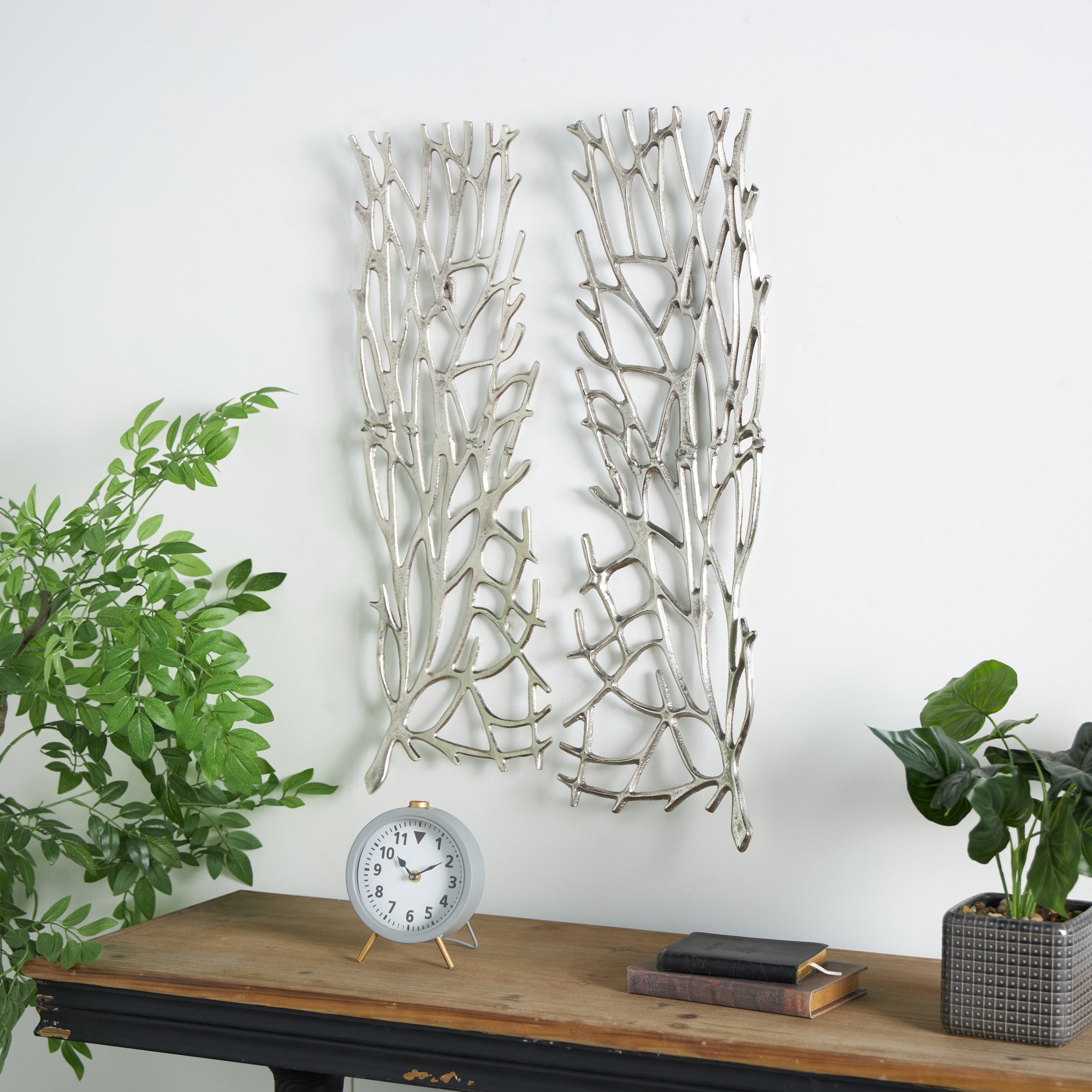 Set of 2 Coral Aluminum Metal Inspired Home Wall Decor Set of 2 11"W, 33"H