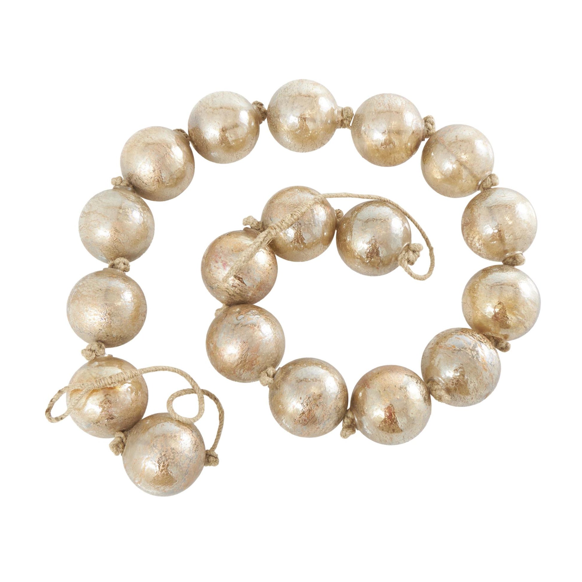 Glass Handmade Round Extra Long Frosted Orb Beaded Garland with Tassel with Knotted Jute Rope