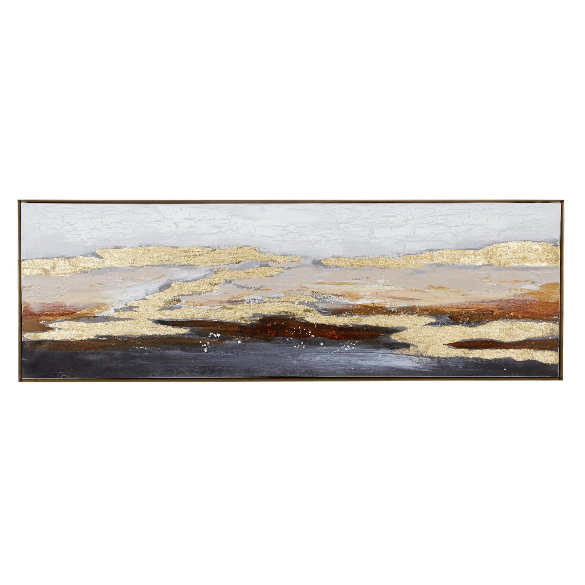 Geode Gold Canvas Foiled and Brushstrokes Living Room Framed Wall Art with Gold Frame
