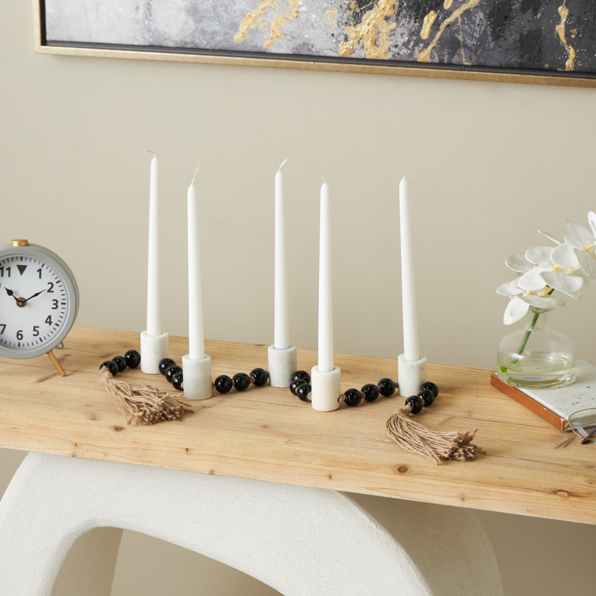 Mango Wood Garland Decorative Candle Holder with Tassel