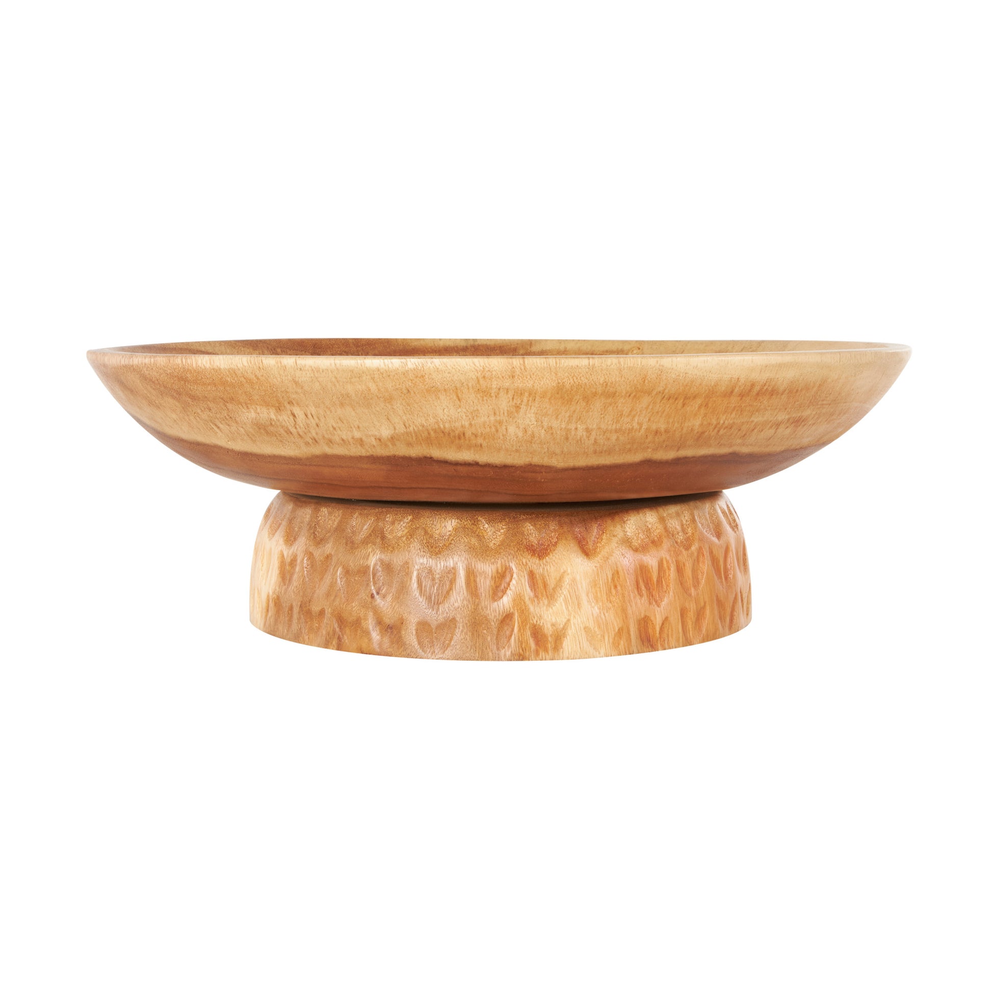 Brown Teak Wood Handmade Large Decorative Bowl with Elevated Base