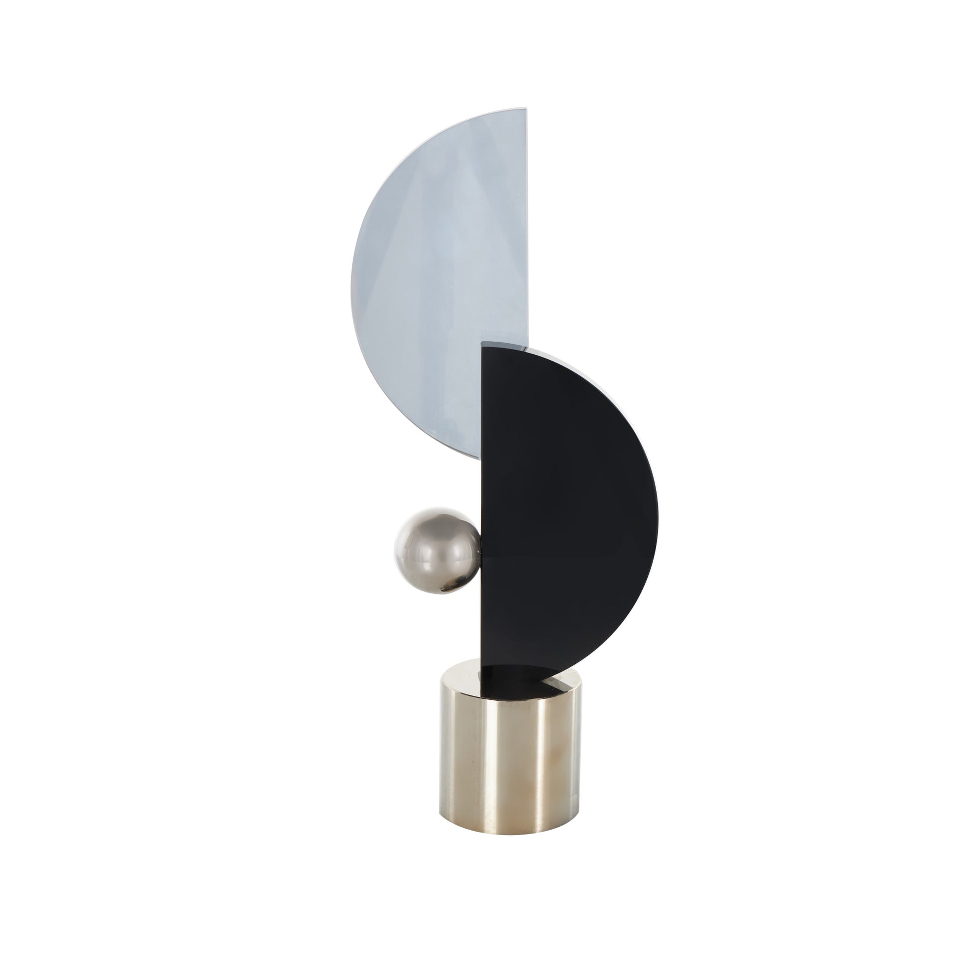 Abstract Black Glass Decorative Sculpture with Silver Orb and Base