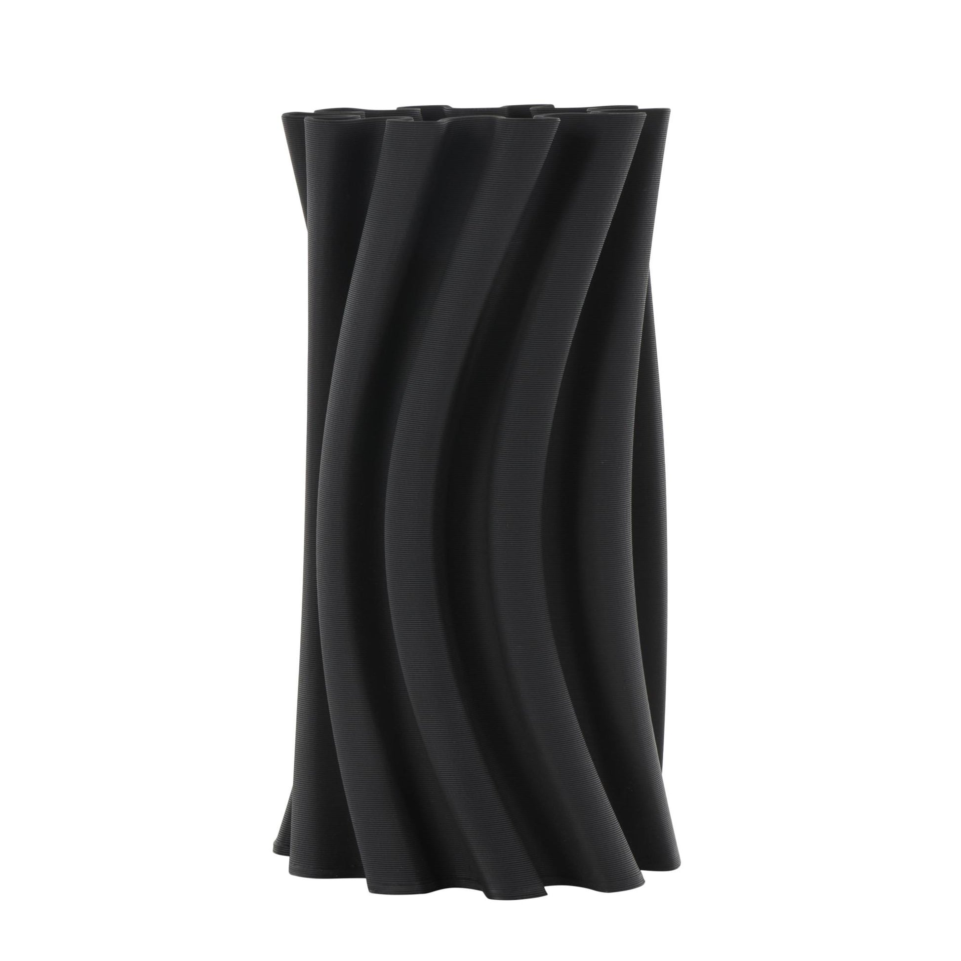 Abstract Black Ceramic Curvy Ribbed Decorative Vase with Floral Shaped Rim