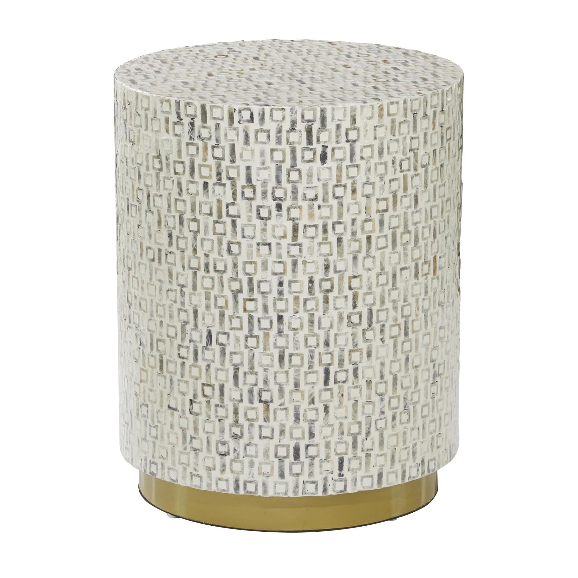 Geometric Mother of Pearl Shell Side End Accent Table with Gold Base