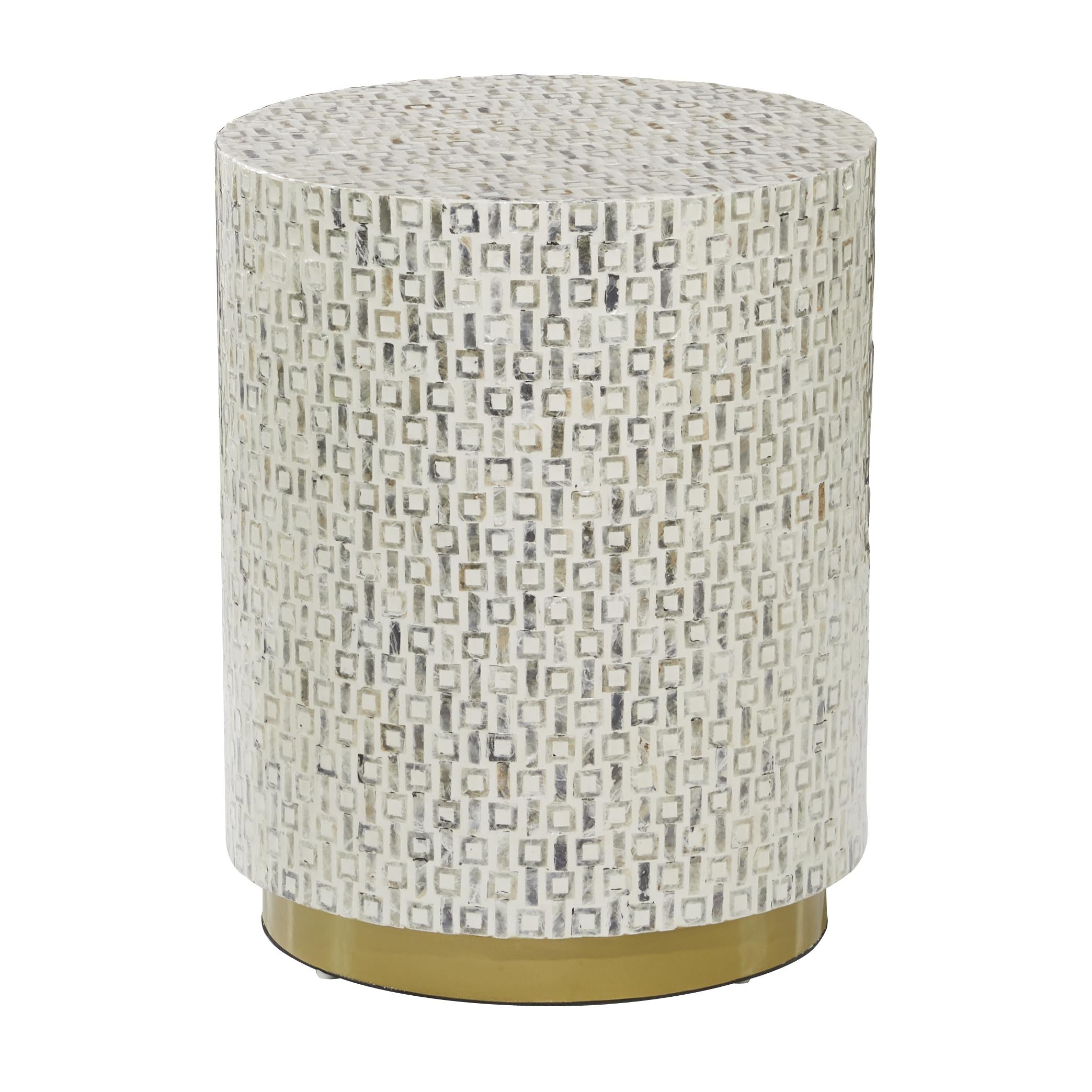 Geometric Mother of Pearl Shell Side End Accent Table with Gold Base