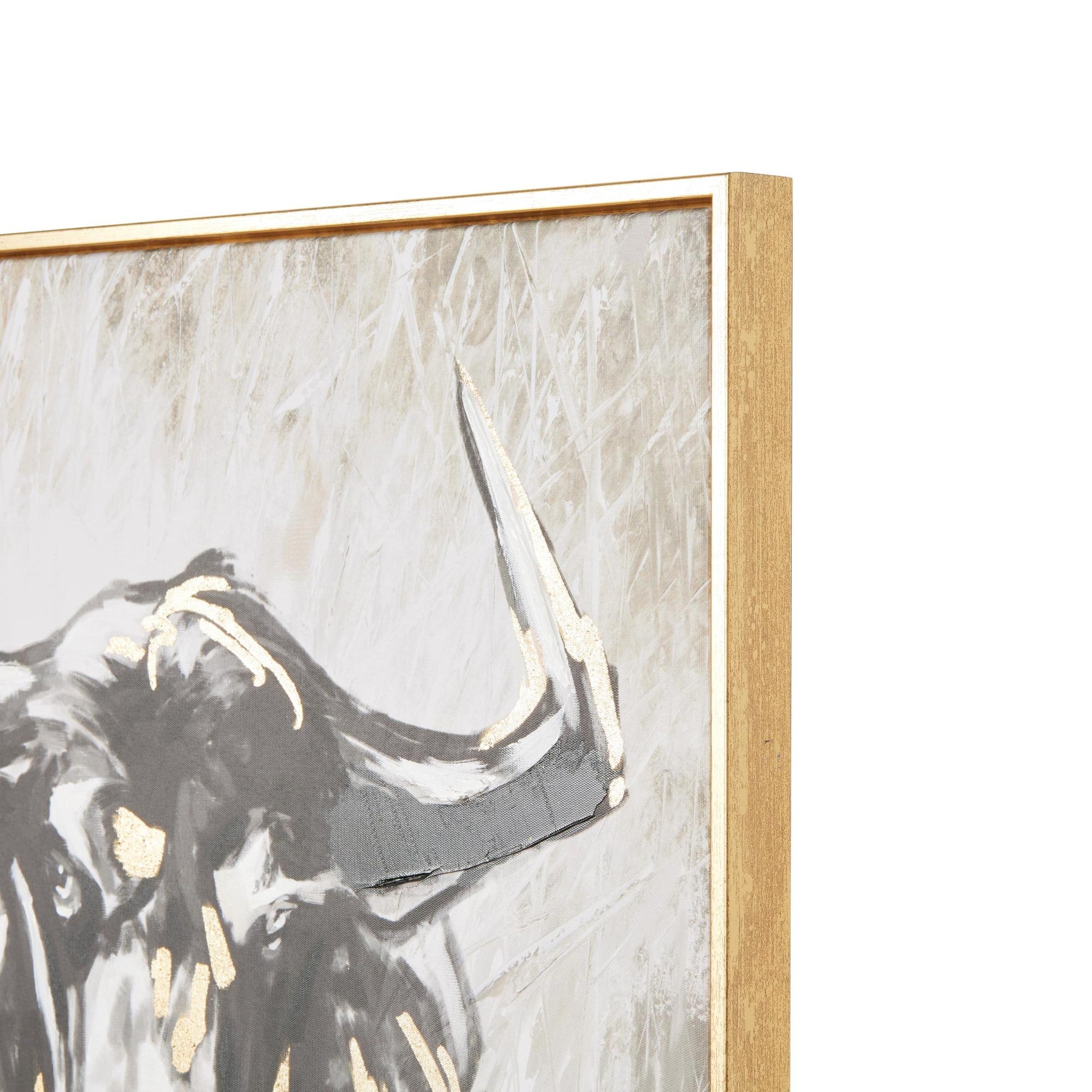 Bull Gold Canvas Shaded Running Living Room Framed Wall Art with Cream and Gold Foil Accents