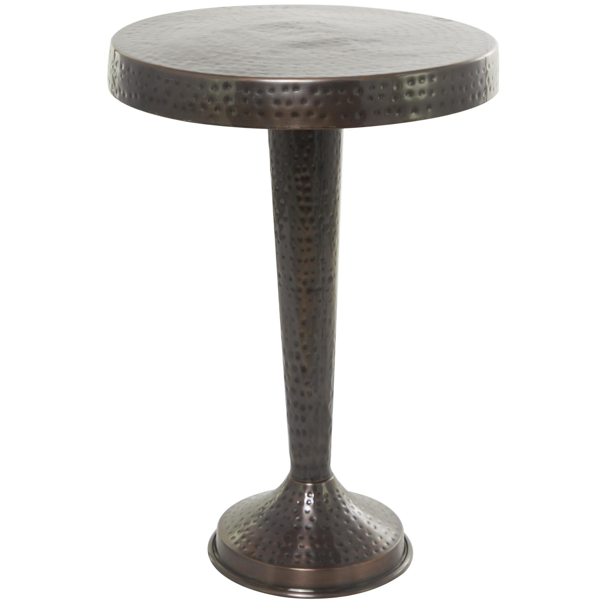 Metal Handmade Hammered Pedestal Side End Accent Table with Hammered Design 19" x 19" x 26"
