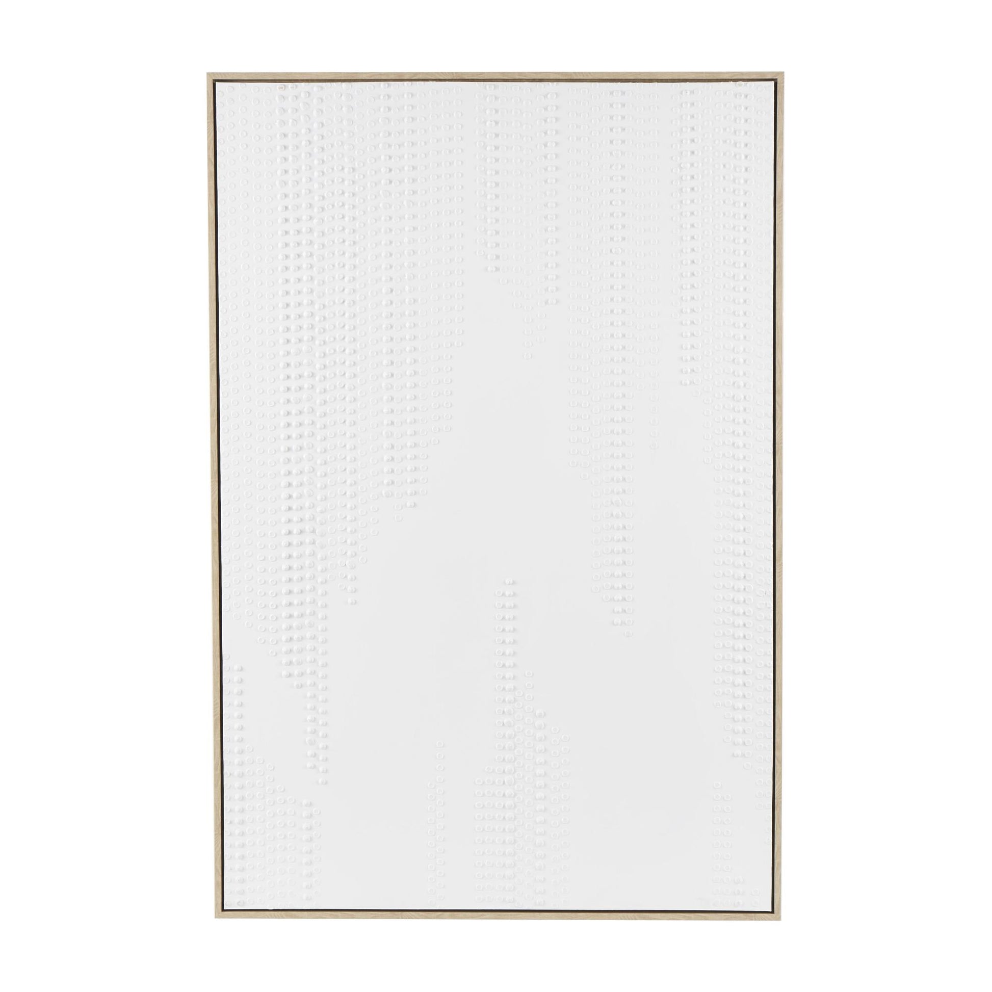 Abstract White Wooden Dimensional Dot Living Room Framed Wall Art with Brown Wooden Frame