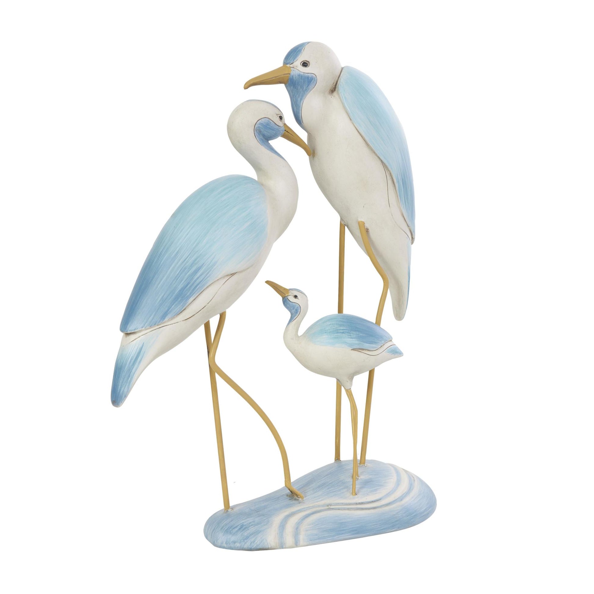 Bird Light Blue Polyresin Family Decorative Sculpture with Yellow Accents