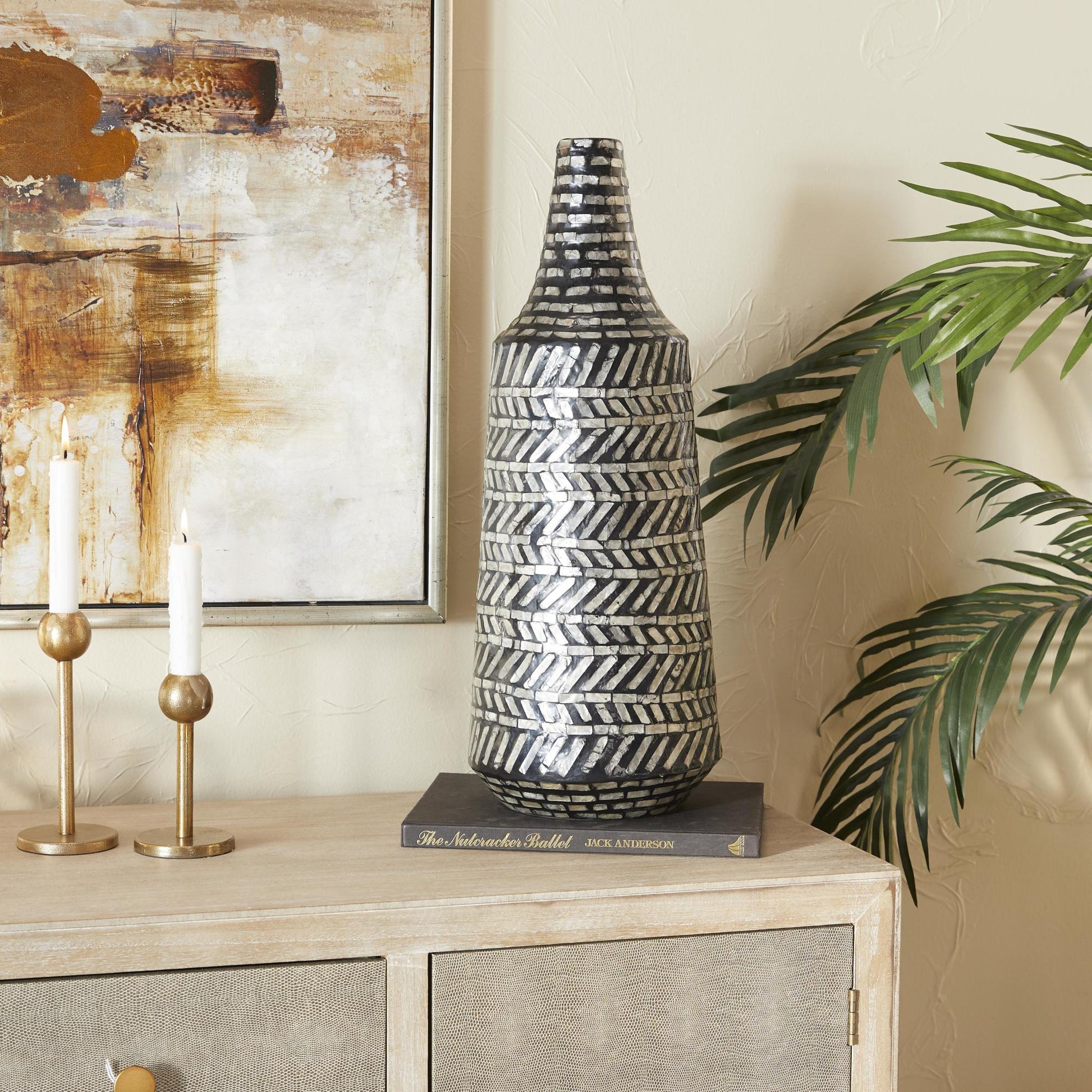 Tribal Black Mother of Pearl Shell Handmade Decorative Vase