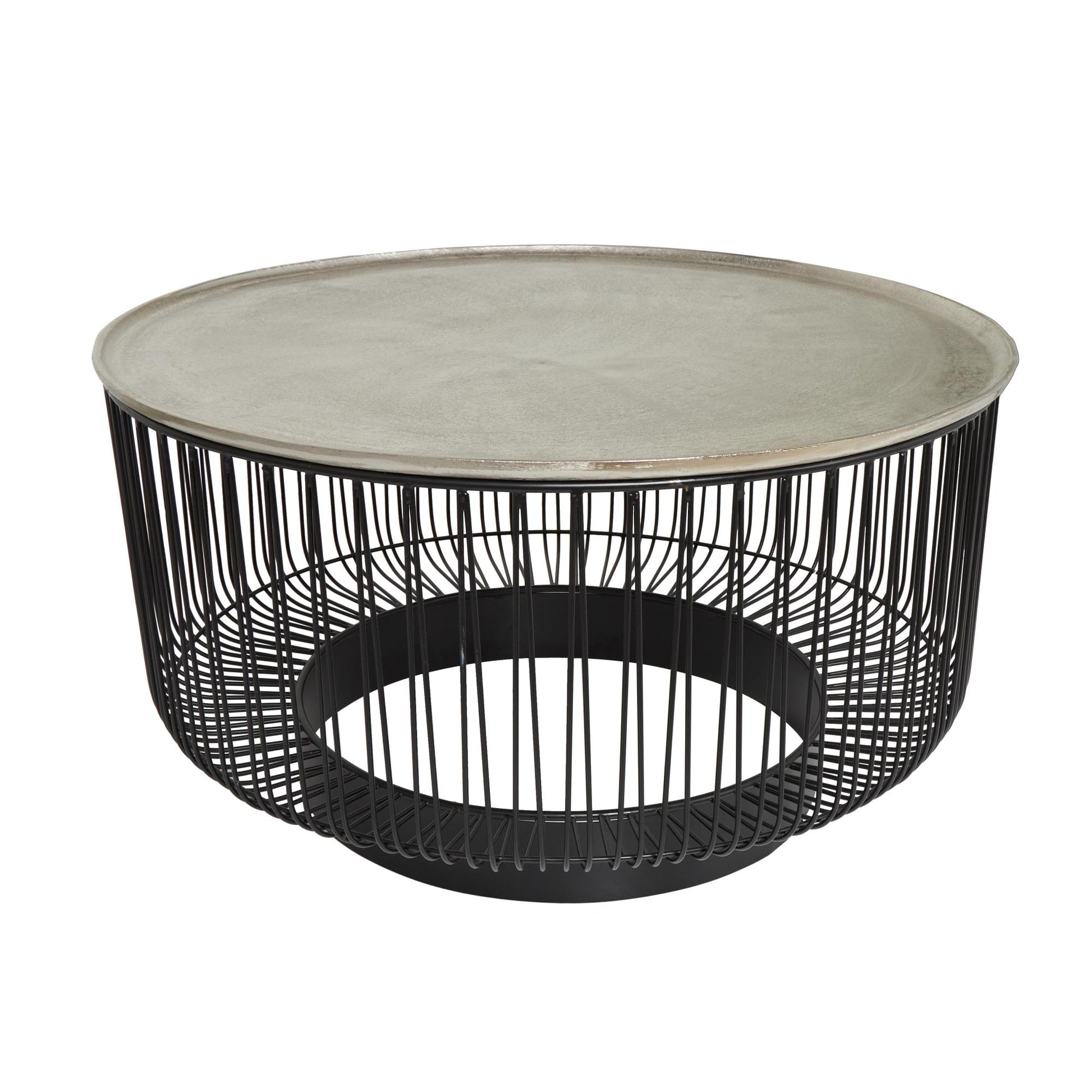Geometric Black Aluminum Metal Open Frame Wire Coffee Table with Silver Aluminum Top