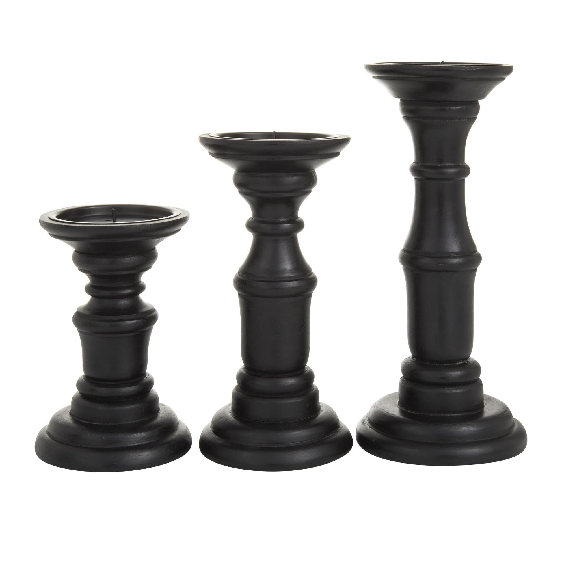 Set of 3 Mango Wood Turned Style Pillar Decorative Candle Holder