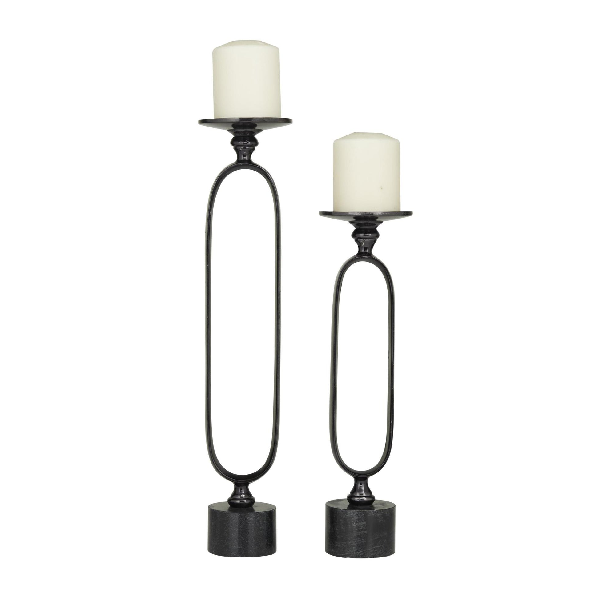 Set of 2 Aluminum Metal Paper Clip Pillar Decorative Candle Holder with Marble Base