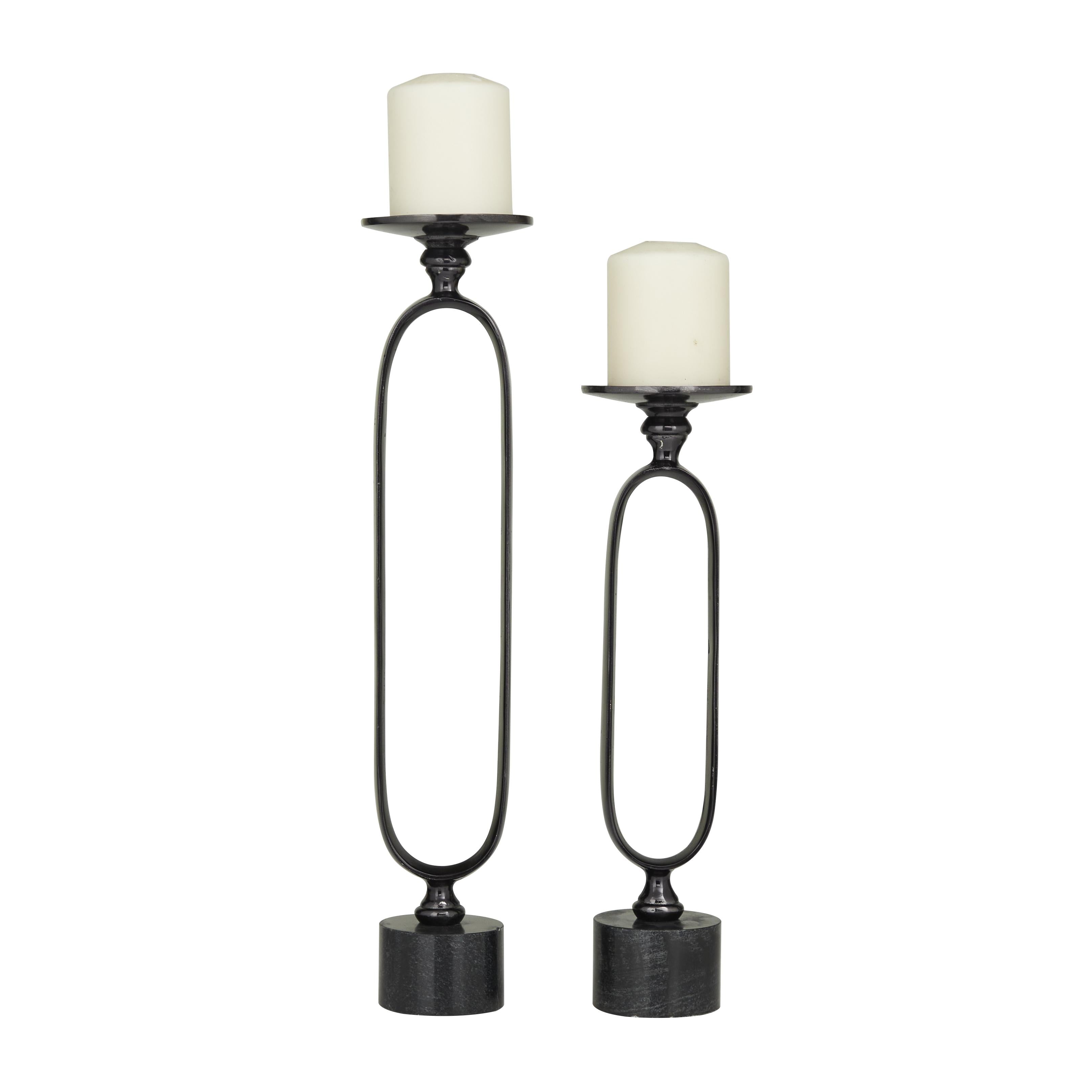 Set of 2 Aluminum Metal Paper Clip Pillar Decorative Candle Holder with Marble Base