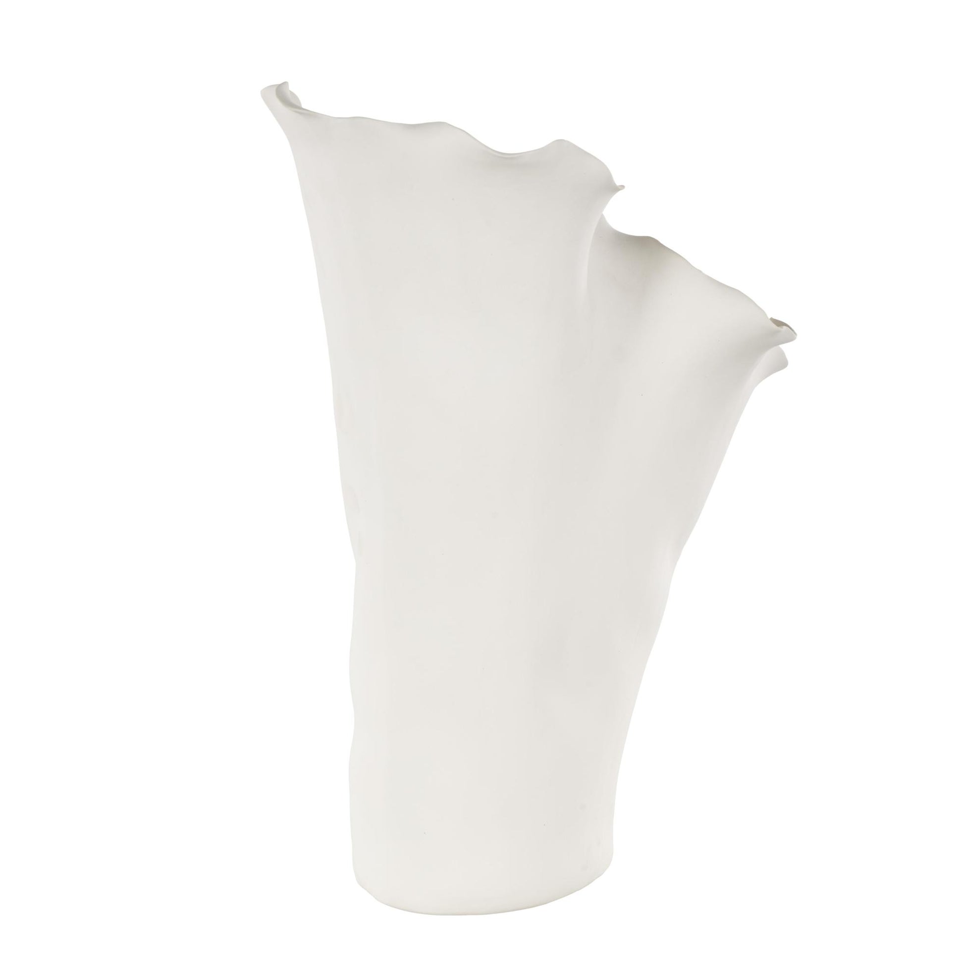 Abstract Ceramic Floral Inspired Decorative Vase with Wavy Folded Rim