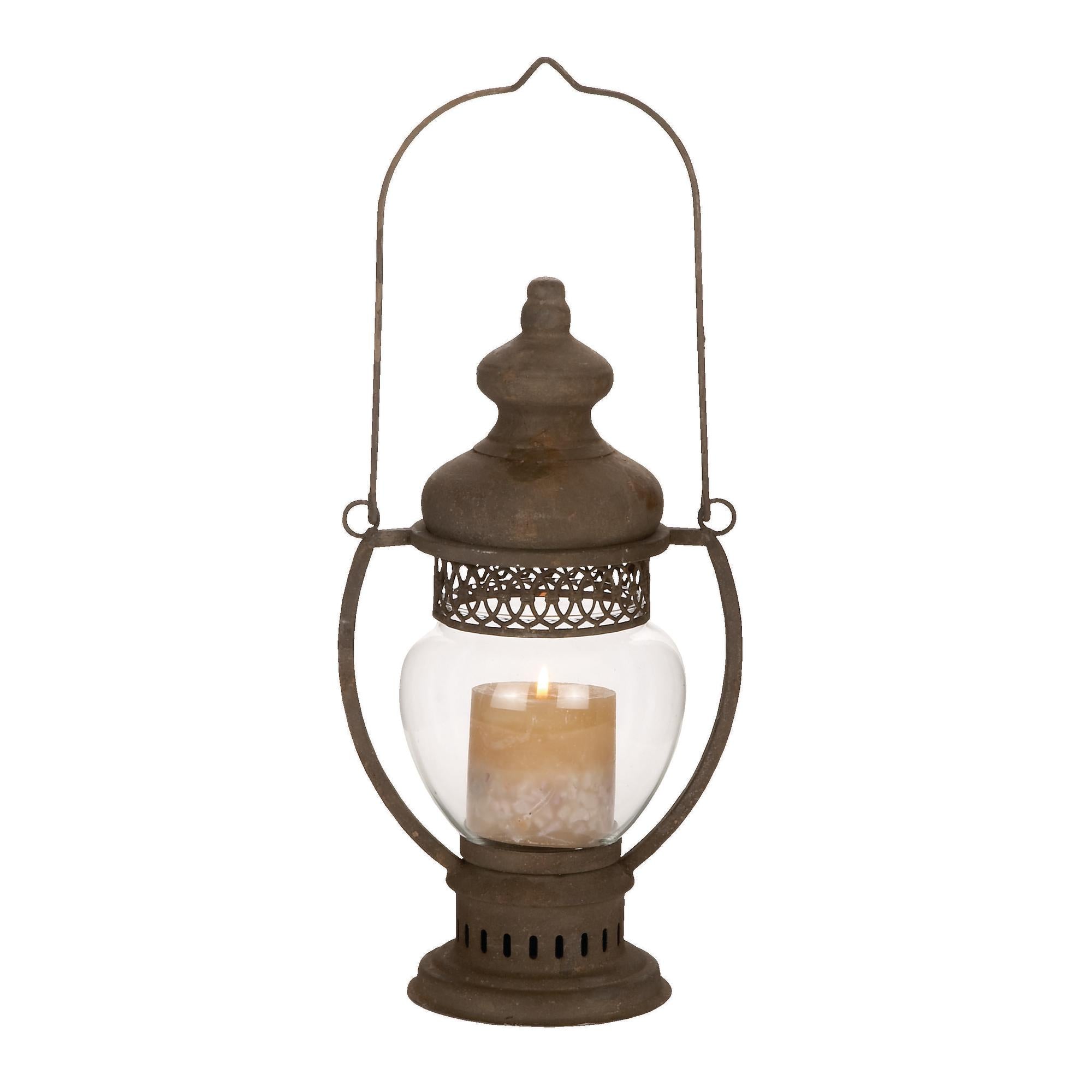 Brown Metal Decorative Indoor Outdoor Candle Lantern with Handle