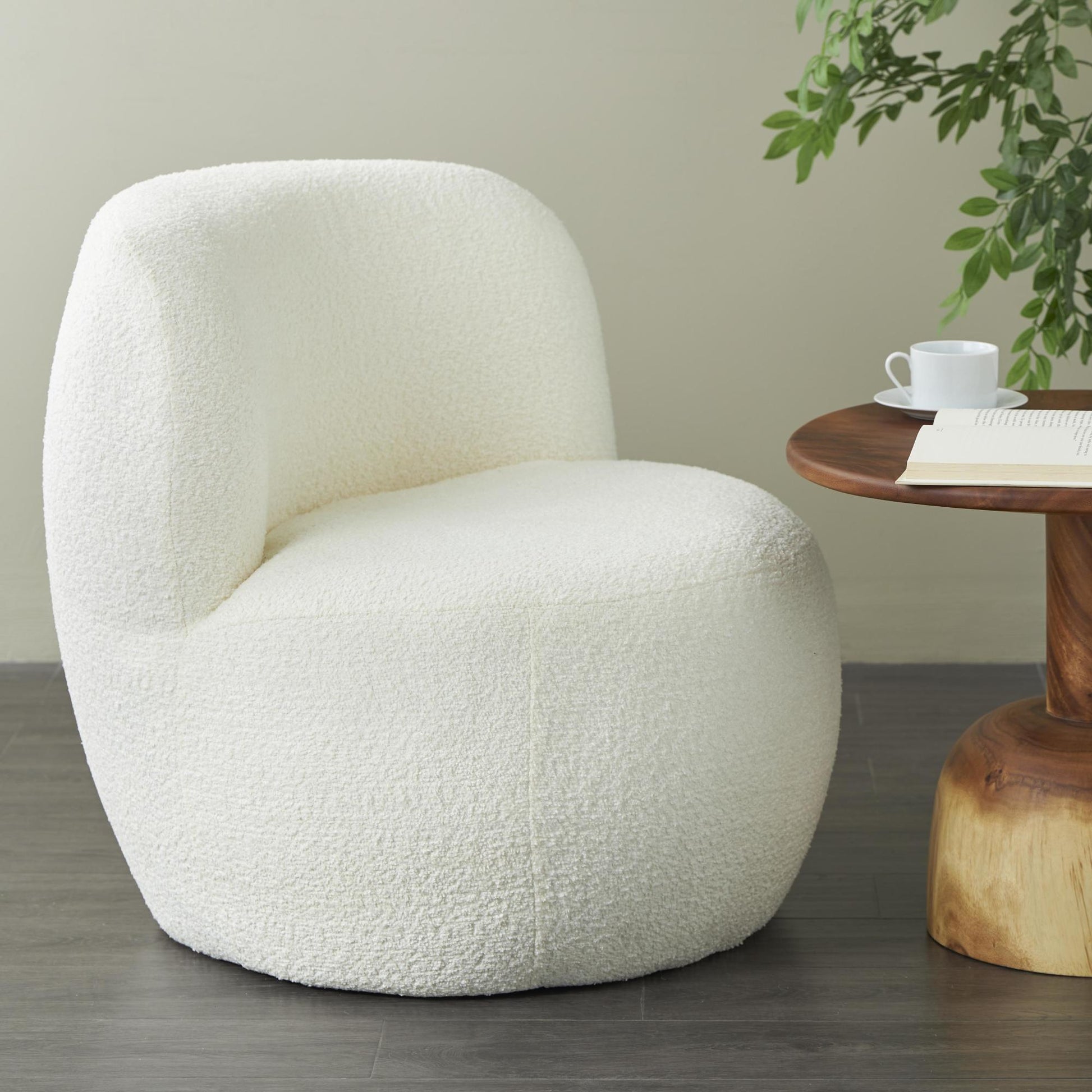 White Polyester Rounded Barrel Living Room Accent Chair