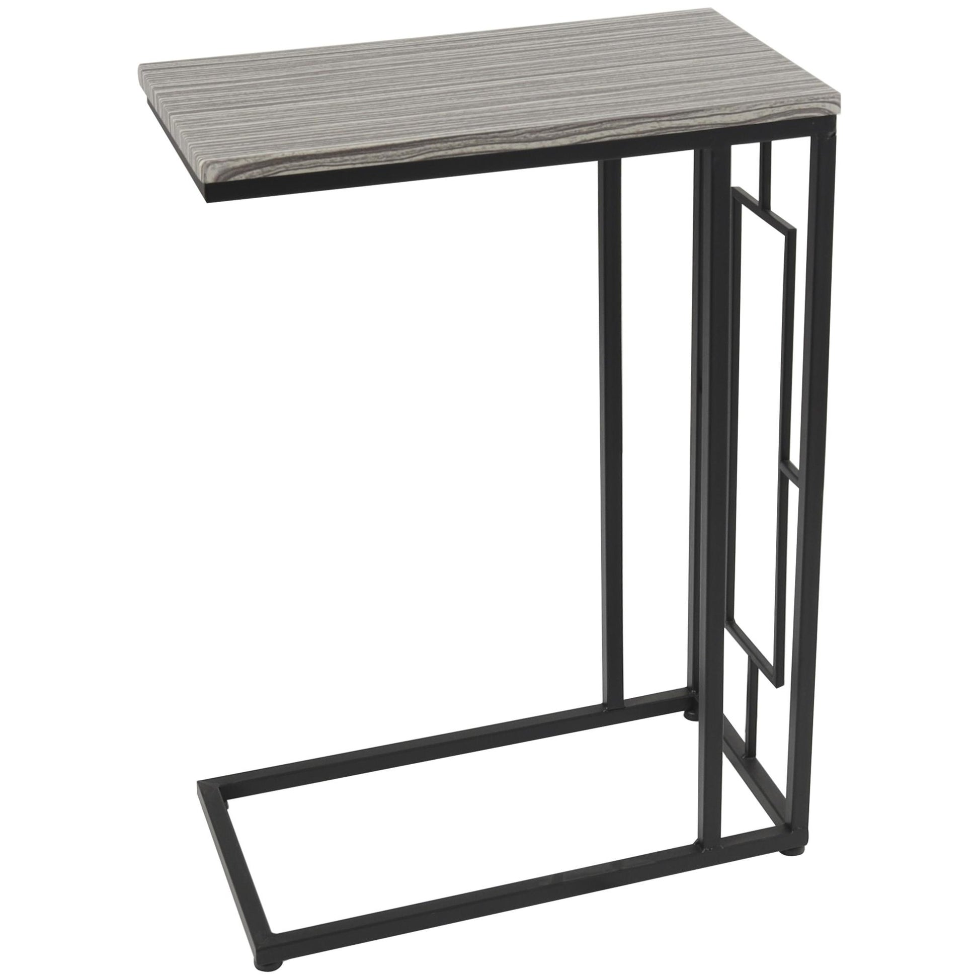 Metal C-Shaped Side End Accent Table with Black Metal Base