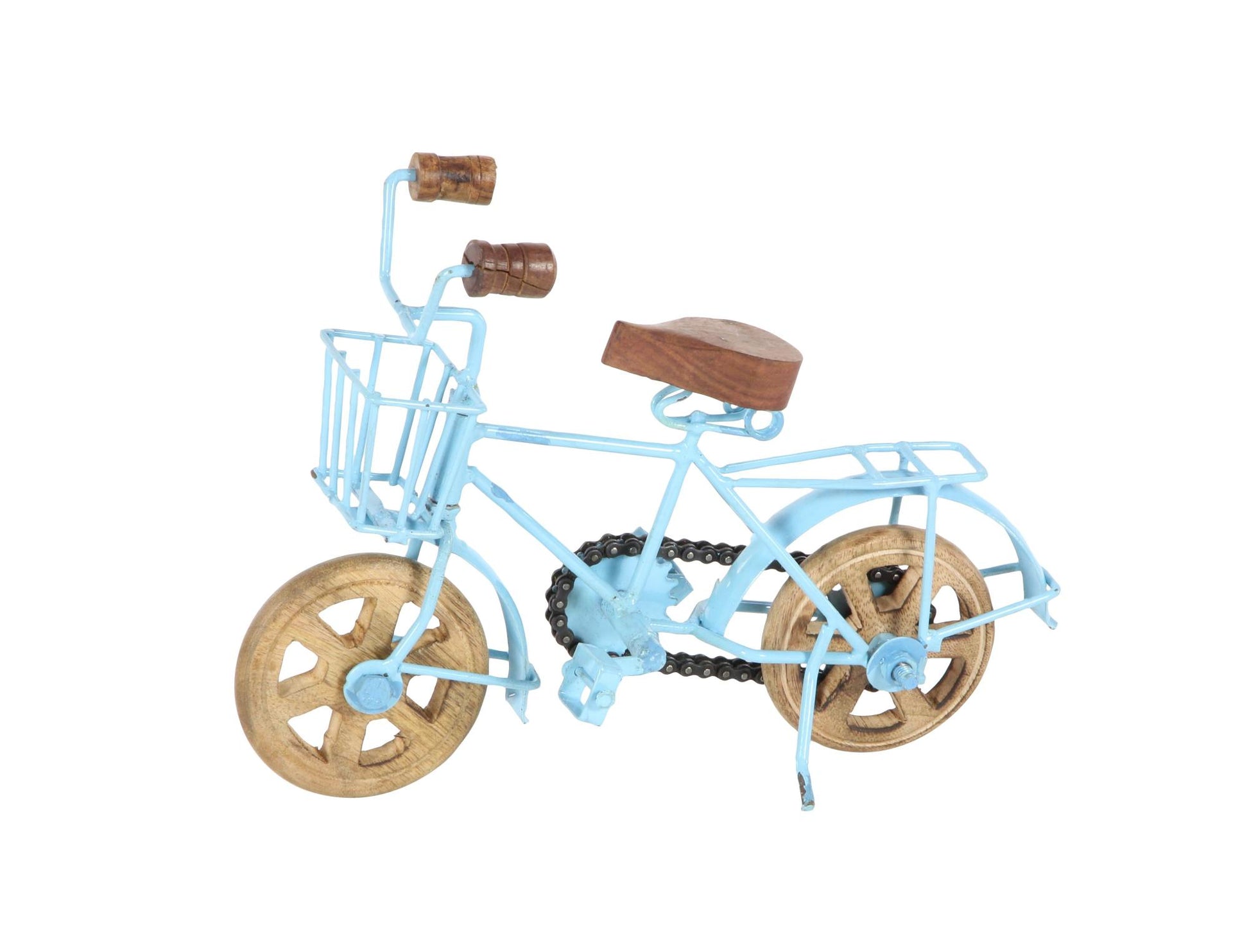Set of 3 Bike Multi Colored Metal Decorative Sculpture with Wood Wheels