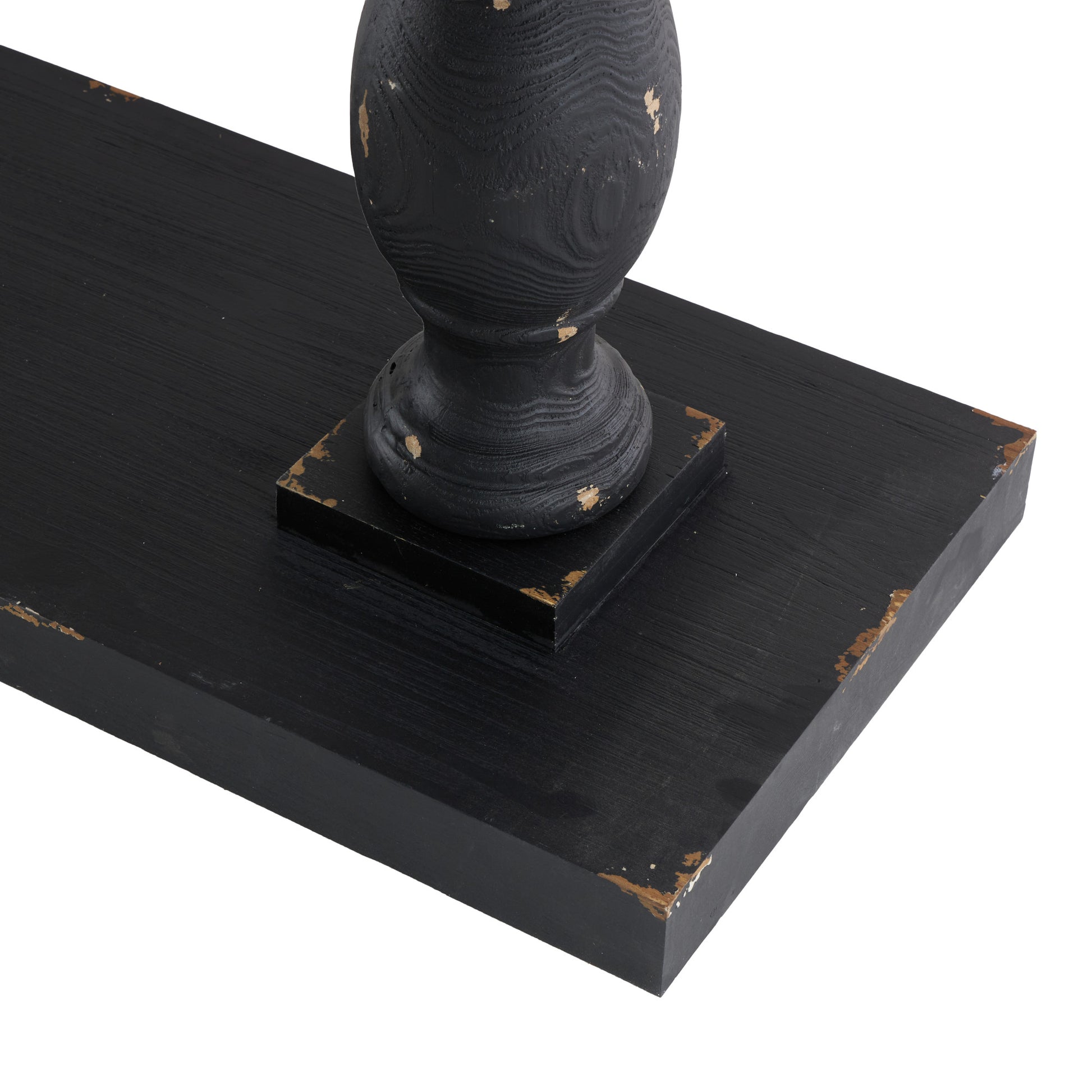 Black Wood Distressed Living Room Console Table with Brown Wood Top