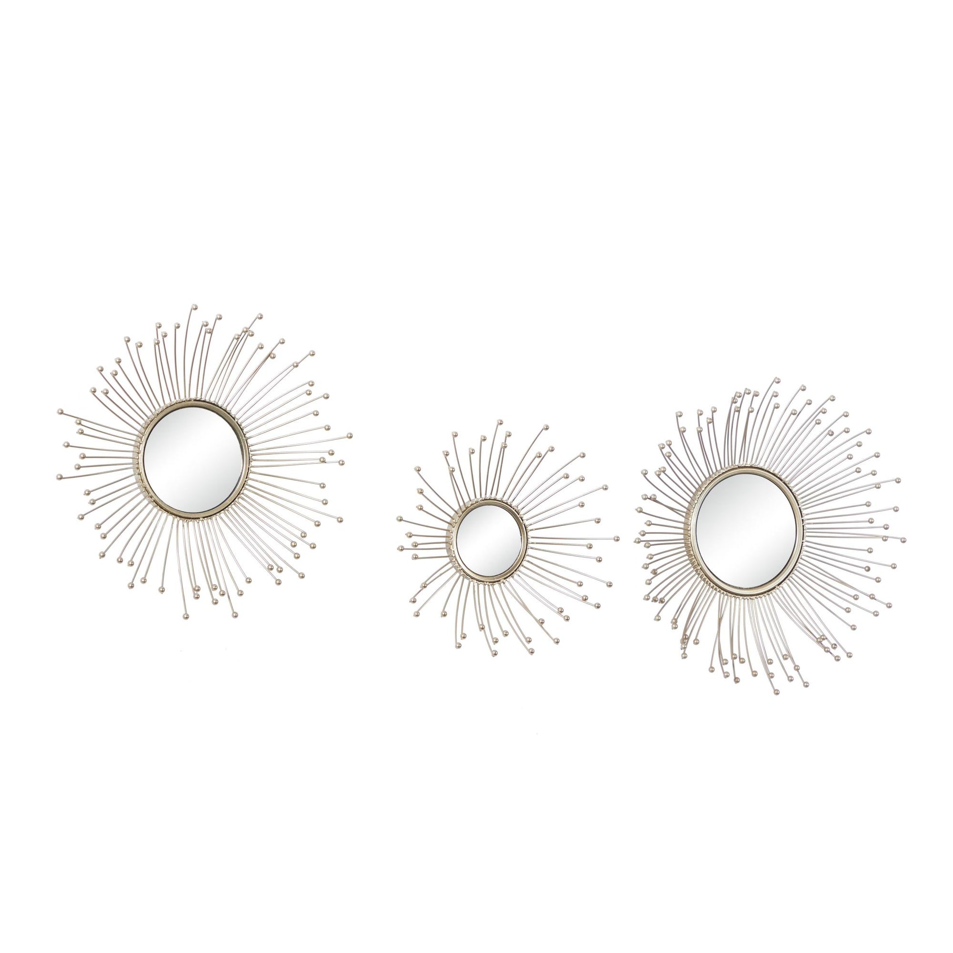 Set of 3 Starburst Gold Metal Room Wall Mirror