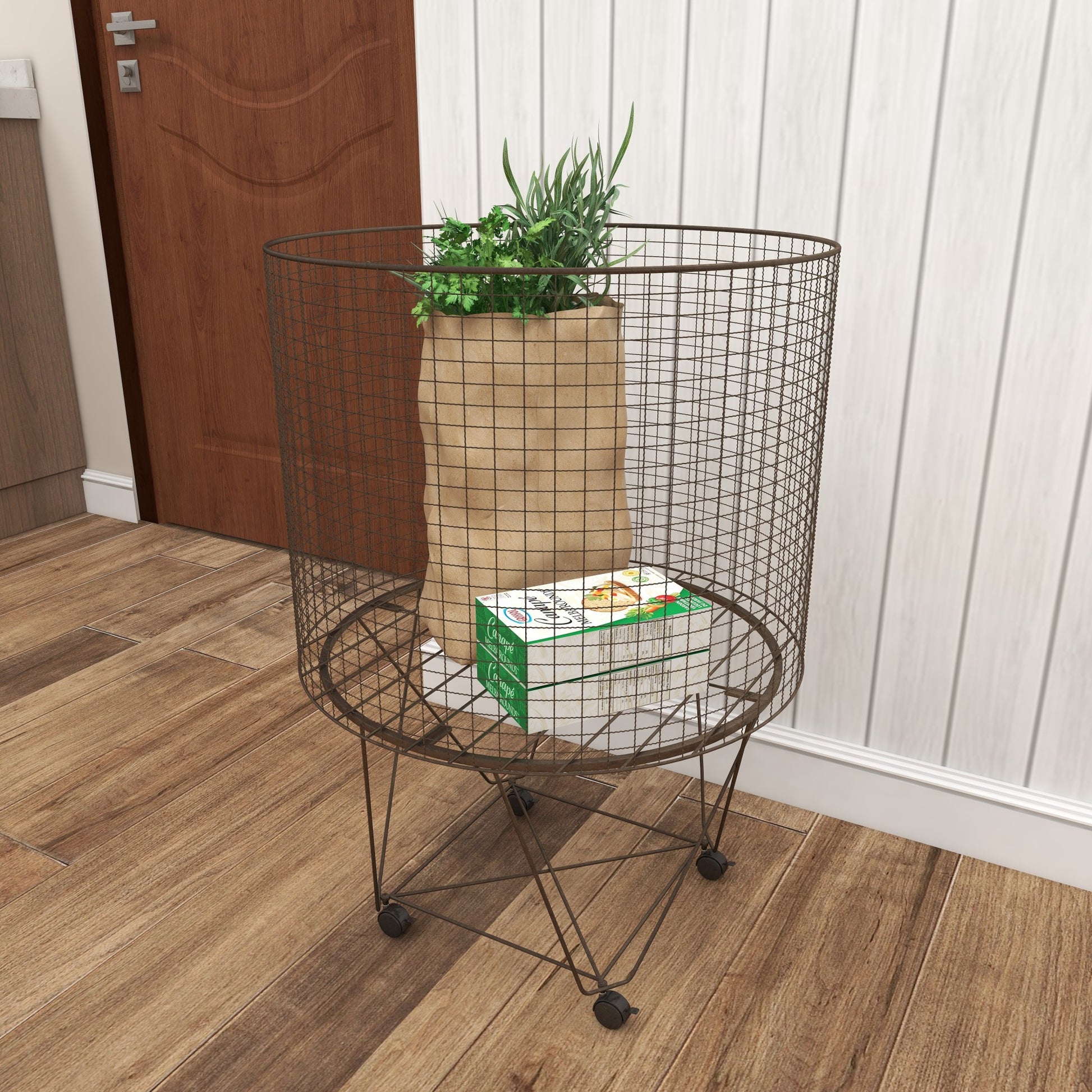 Bronze Metal Deep Set Wire Basket Mobile Storage Cart with Wheels