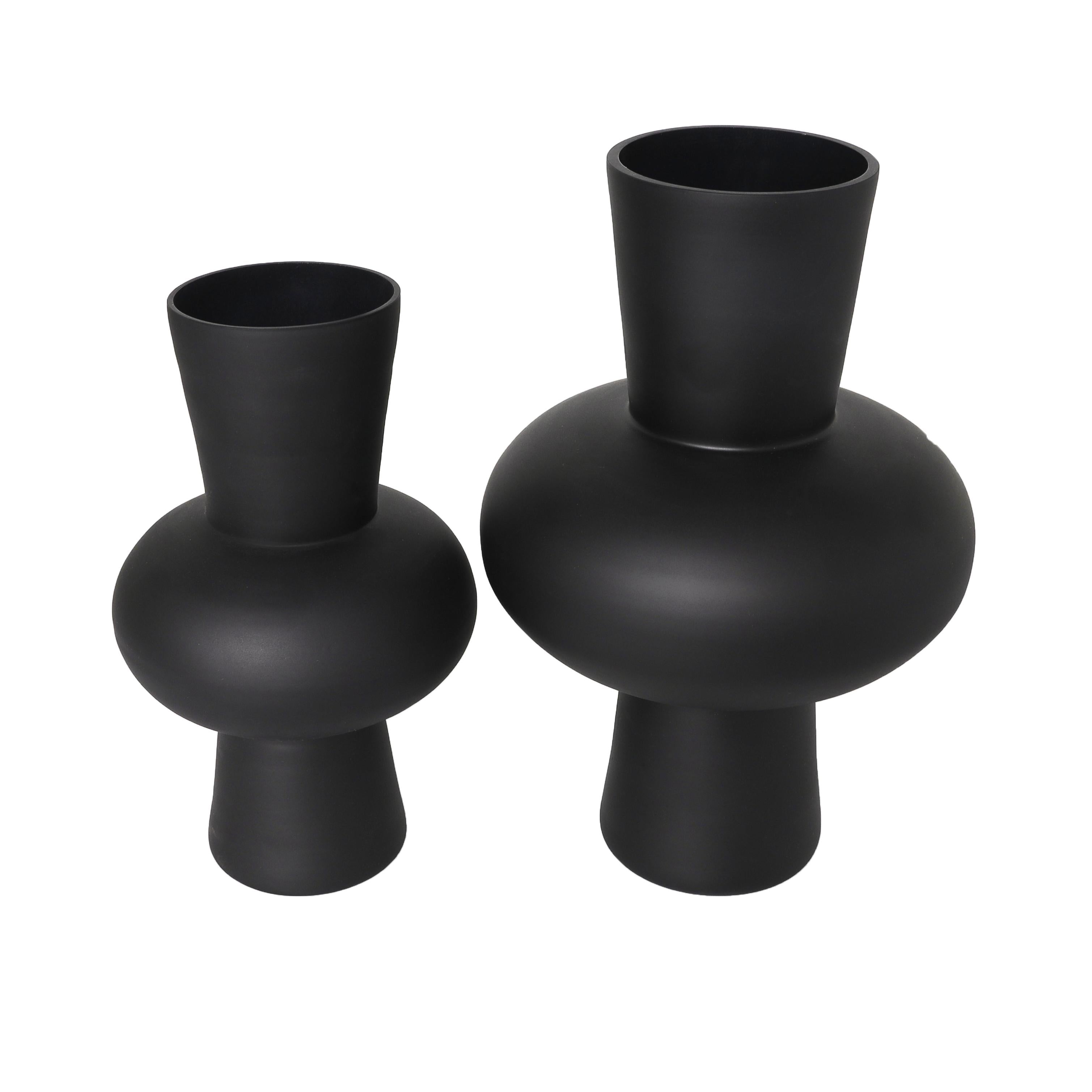 Set of 2 Glass Trumpet Decorative Vase with Wide Rounded Center