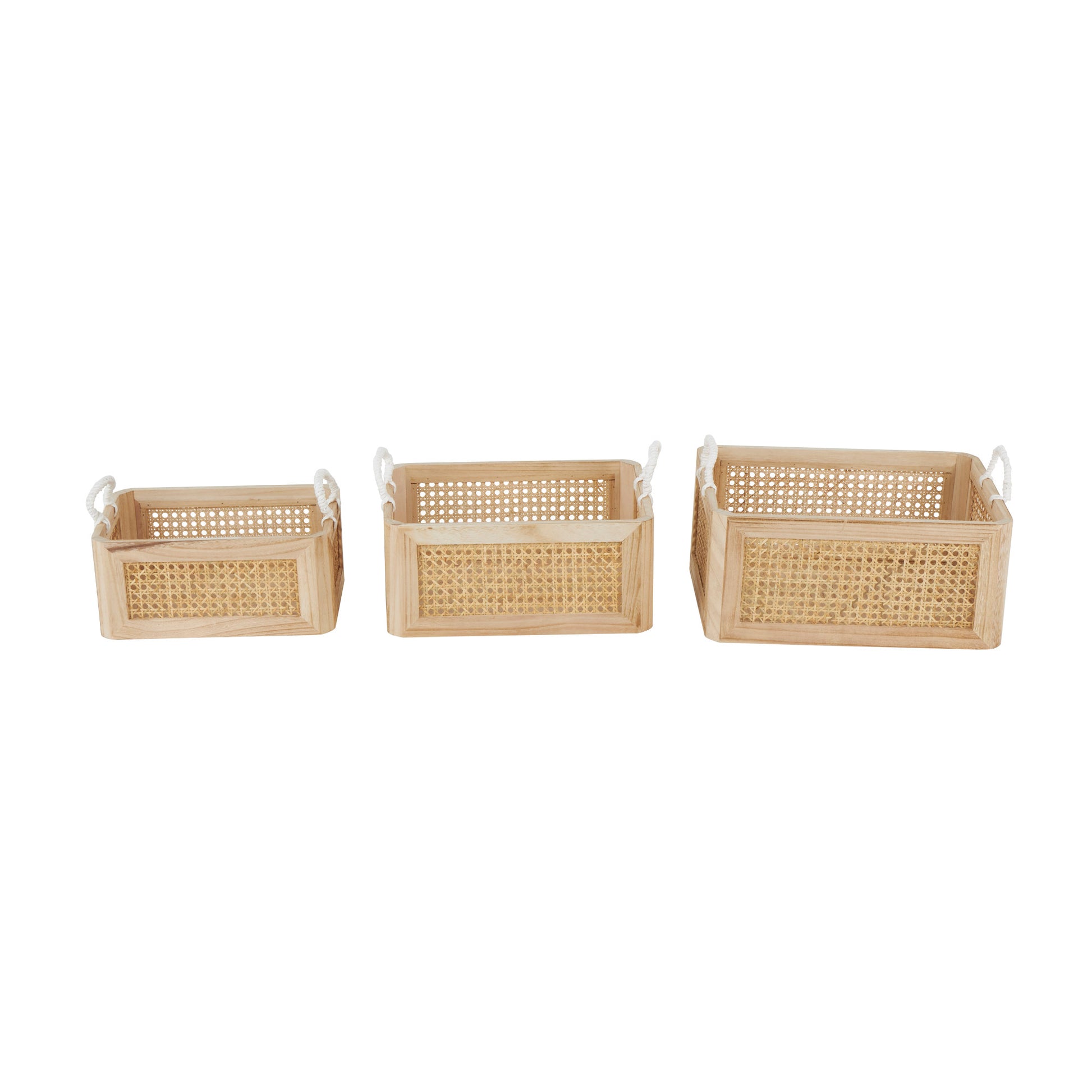 Set of 3 Brown Rattan Woven Decorative and Functional Storage Basket with Rope Handles