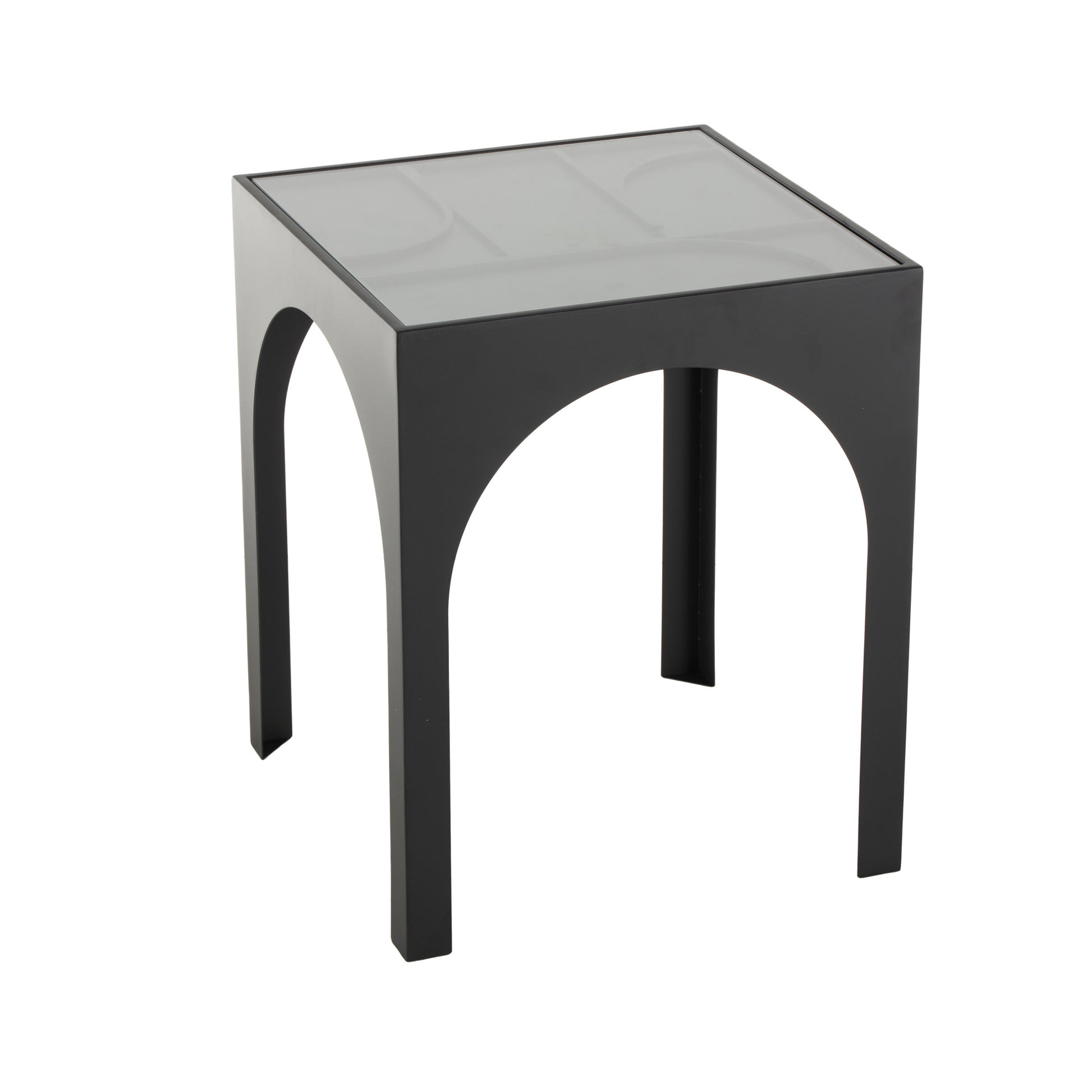 Geometric Black Metal Side End Accent Table with Glass Top