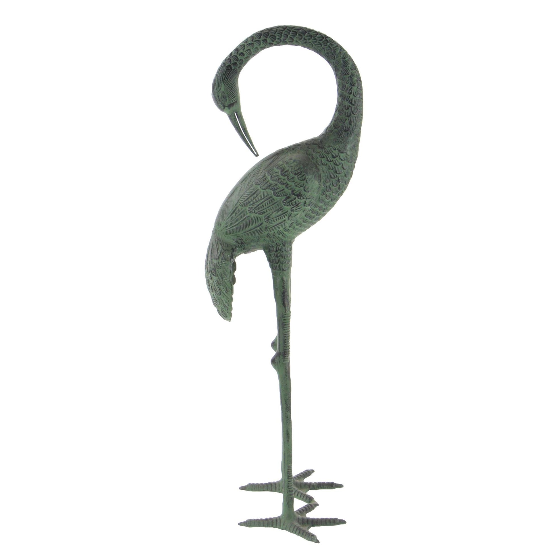Set of 2 Crane Green Aluminum Metal Tall Indoor Outdoor Decorative Garden Sculpture