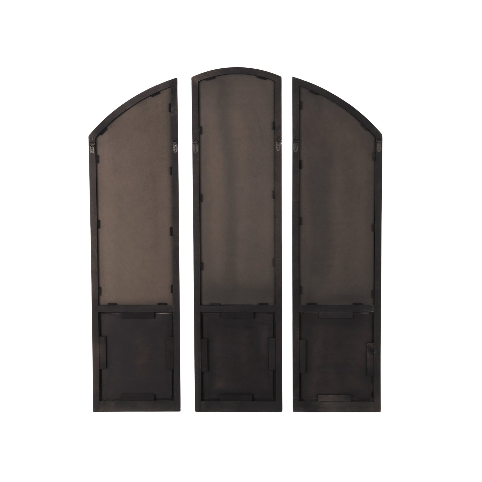 Set of 3 White Wood Window Pane Inspired Room Wall Mirror with Arched Top and Distressing