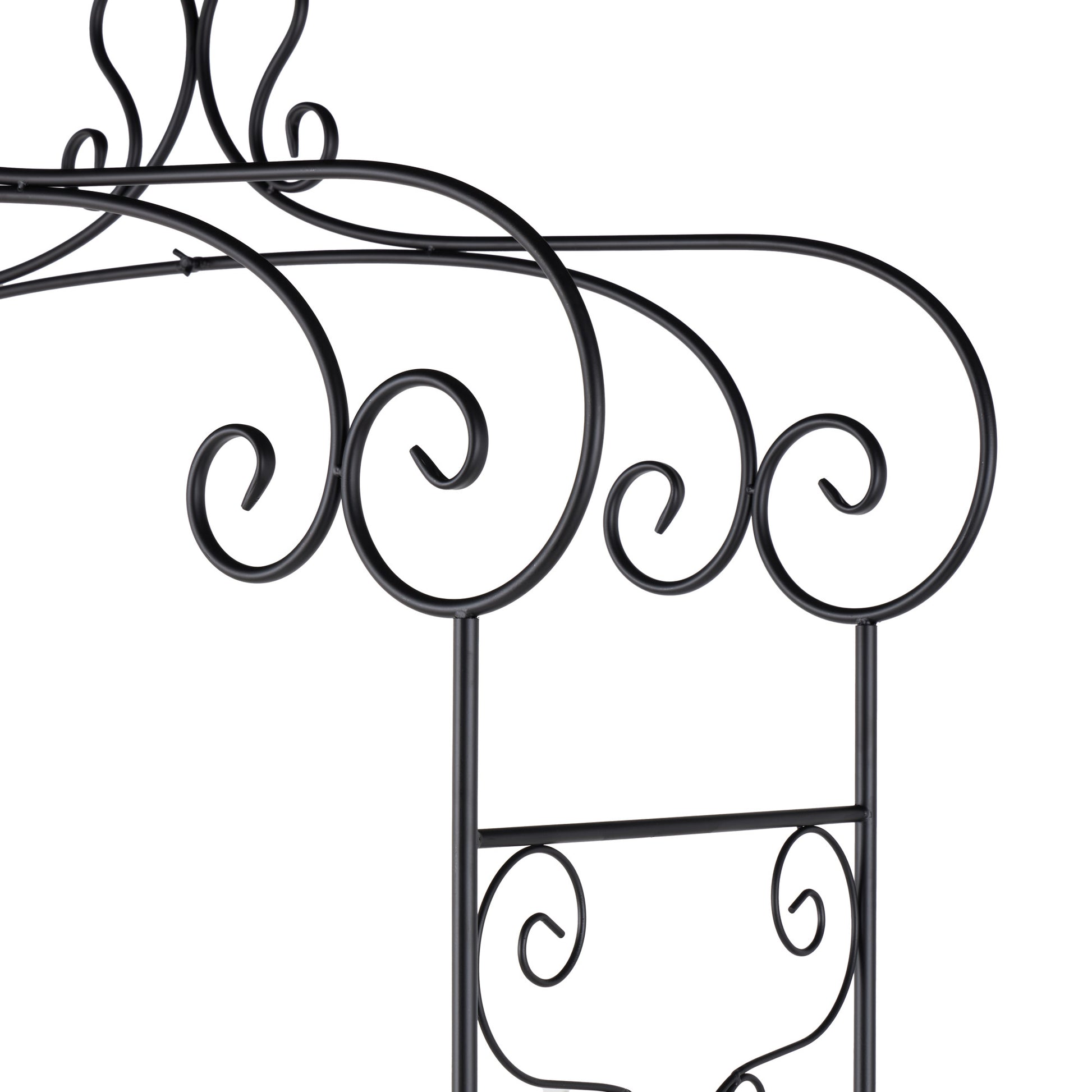 Scroll Black Metal Indoor Outdoor Arched Indoor Outdoor Garden Arbor with Finial