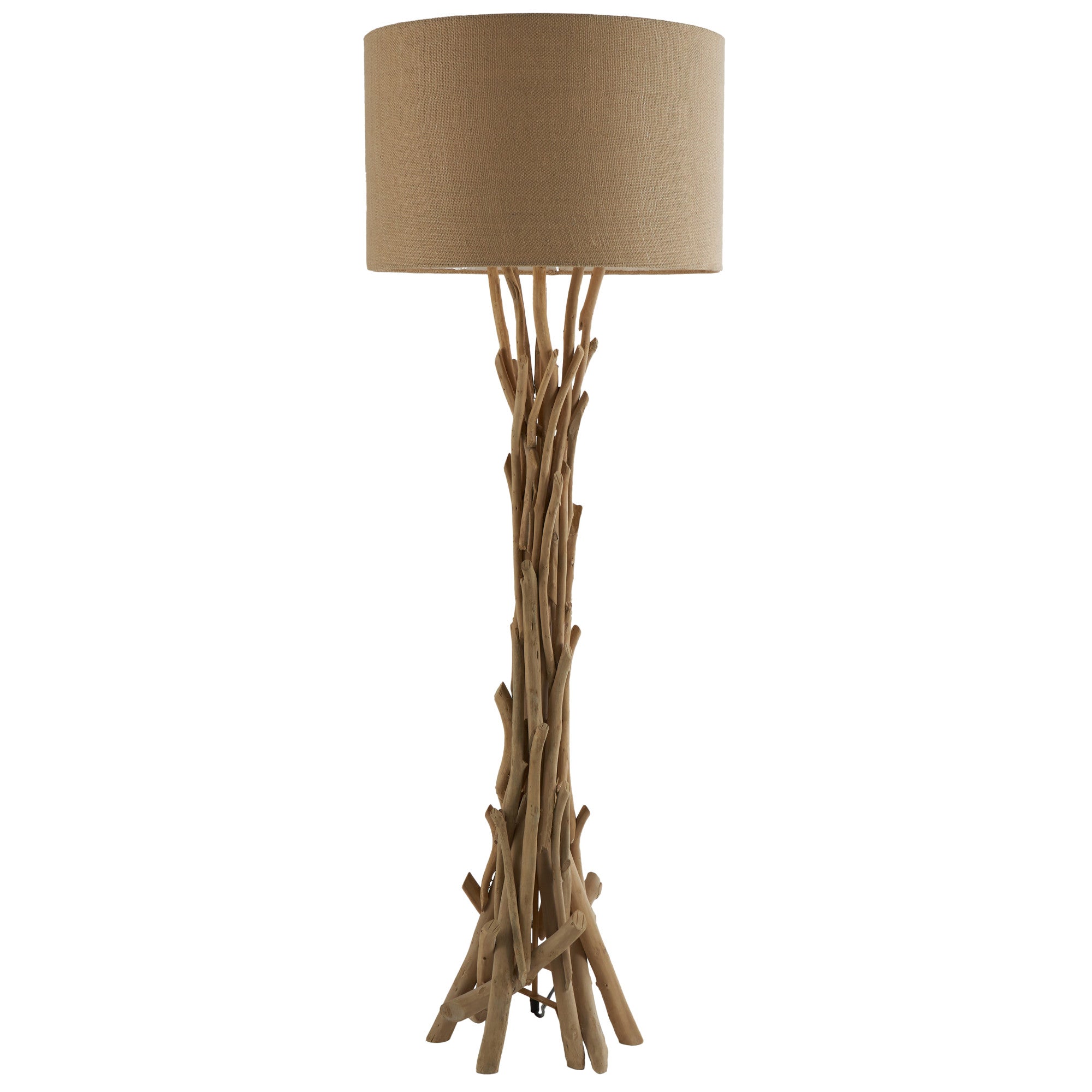 Light Brown Driftwood Handmade Room Floor Lamp with Beige Linen Shade