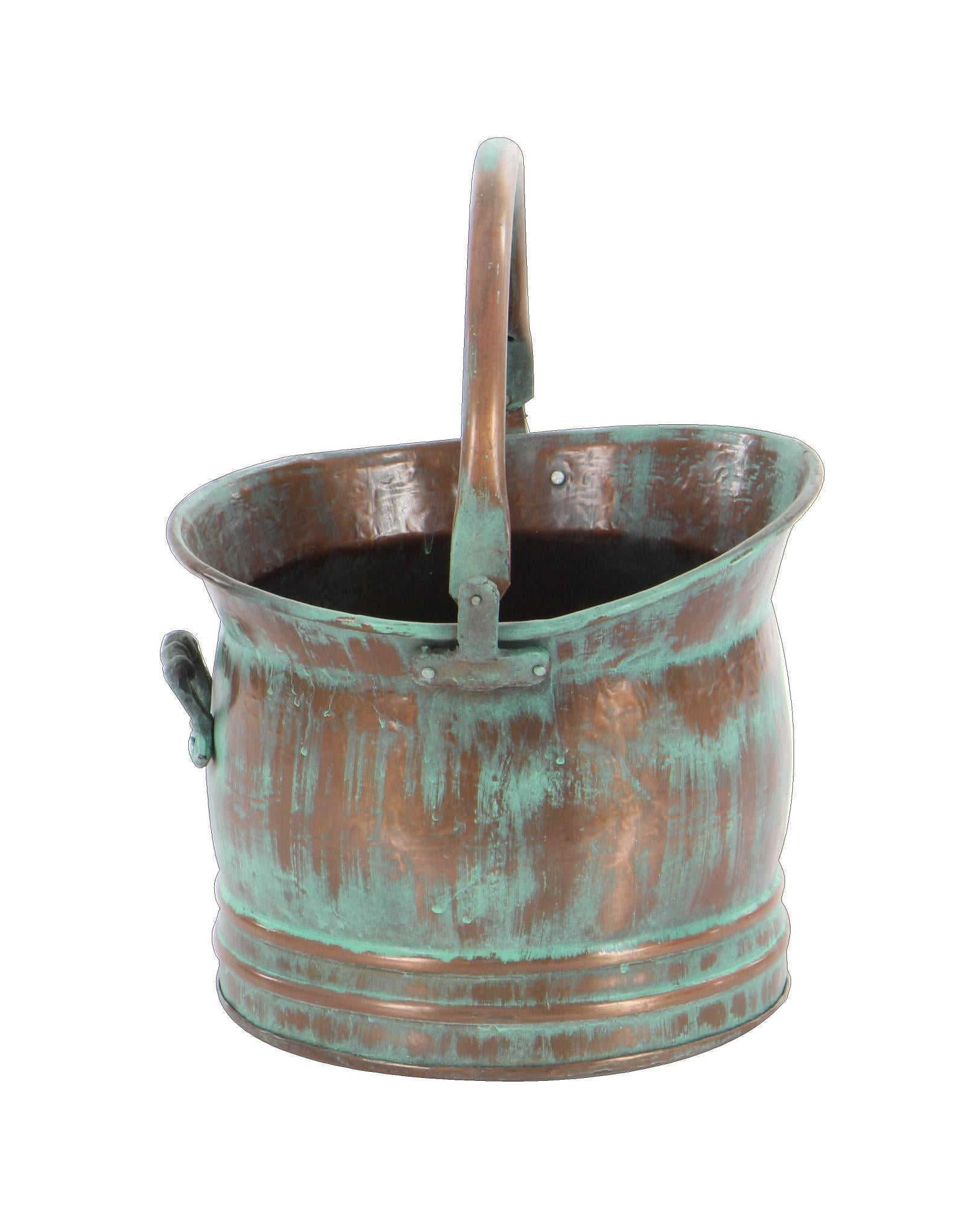 Set of 3 Copper Metal Patina Tulip Style Bucket Indoor Outdoor Planter with Stationary Handles