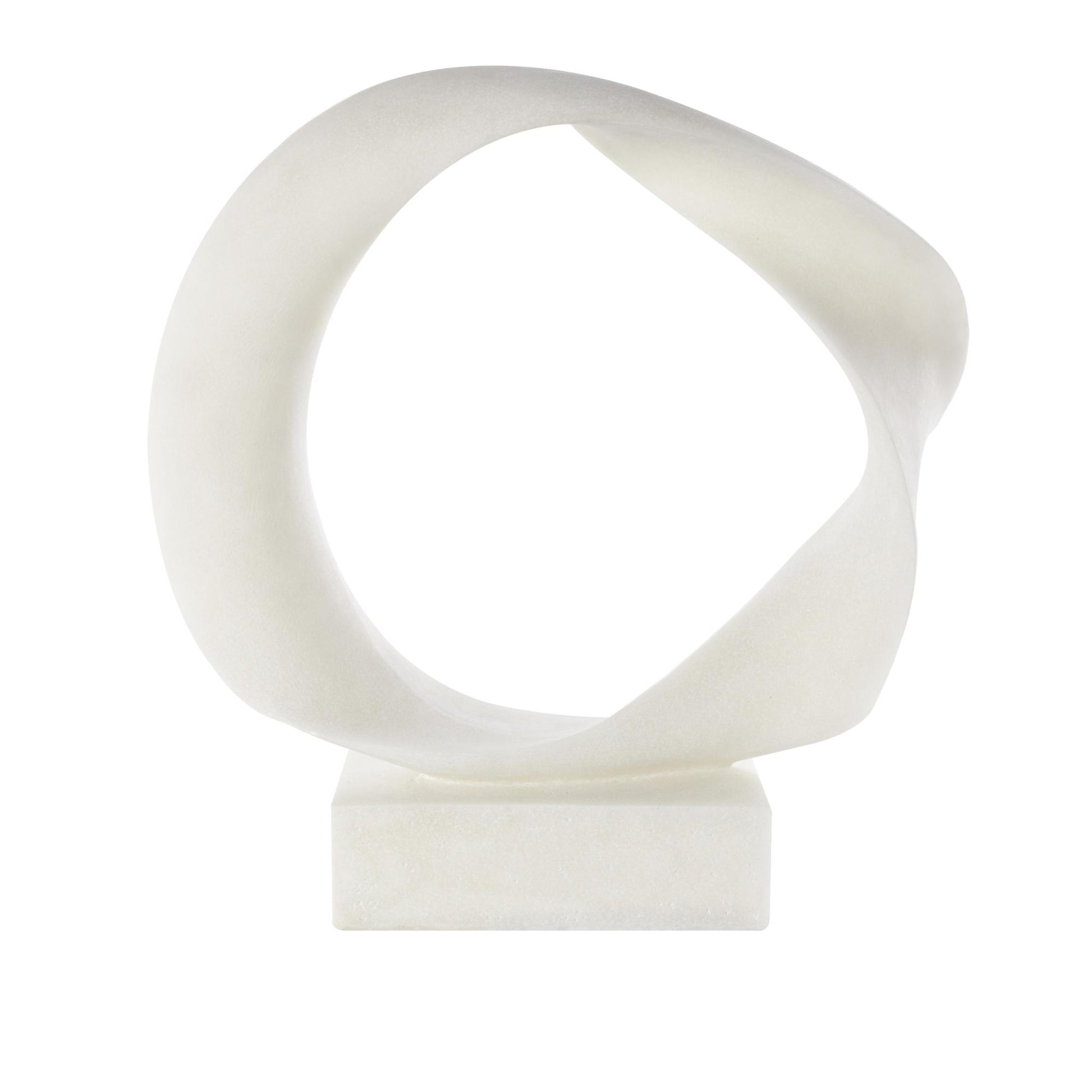 Abstract White Polystone Textured Open Wave Decorative Sculpture with Elevated Base