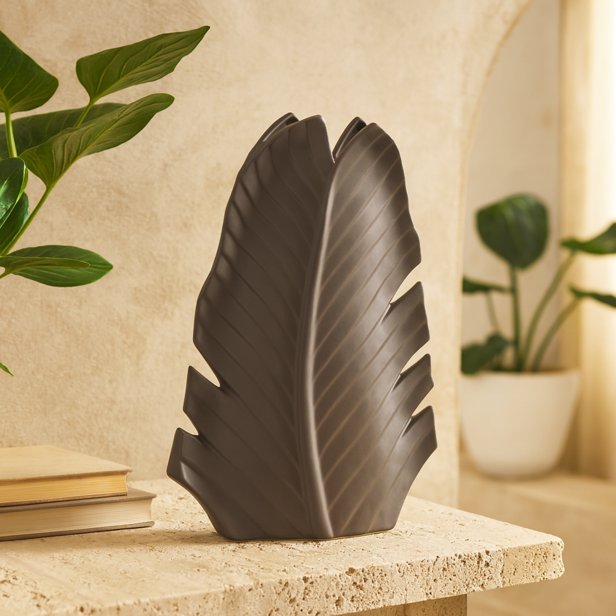 Leaf Ceramic Palm Decorative Vase 10" x 4" x 15"