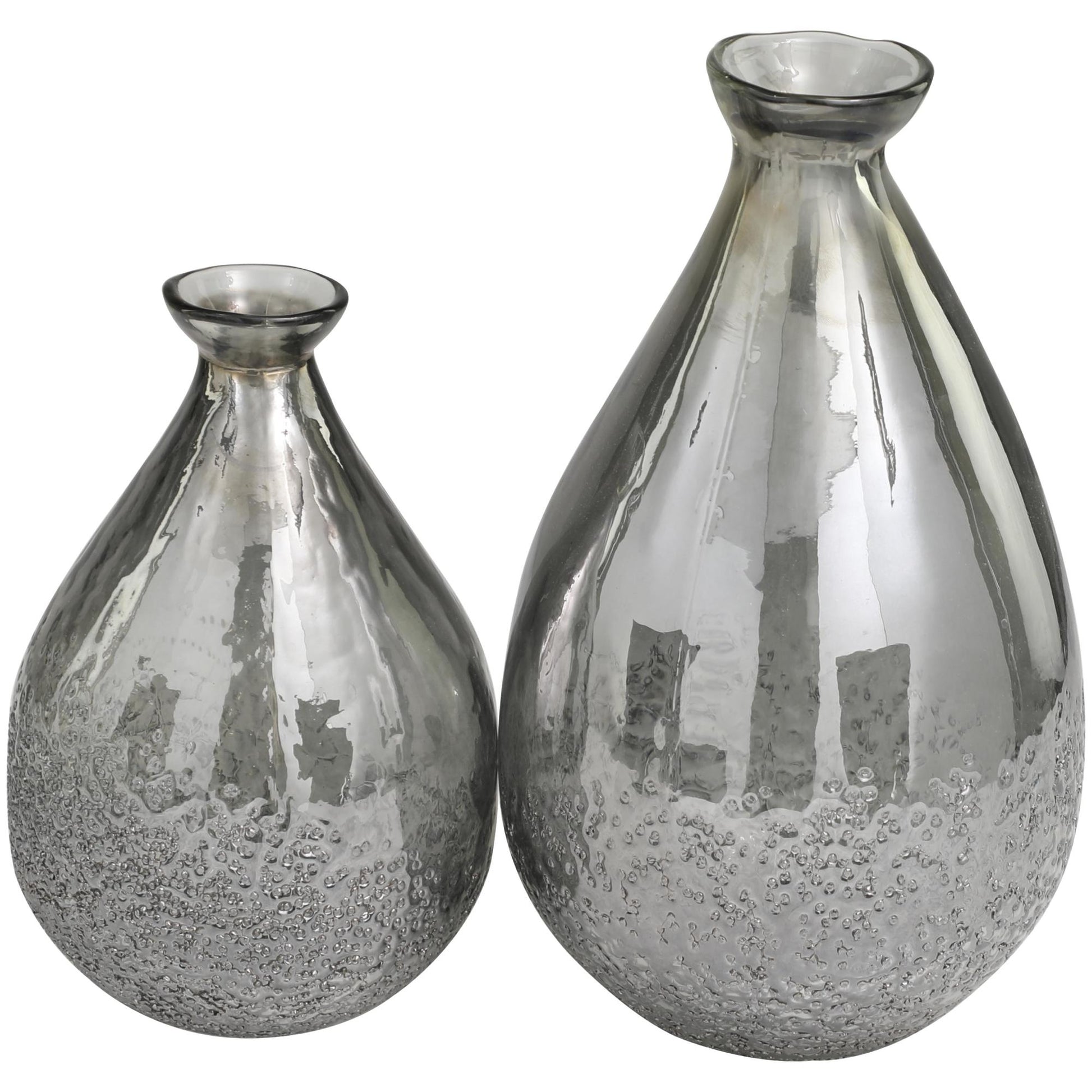 Set of 2 Glass Textured Teardrop Decorative Vase with Textured Base