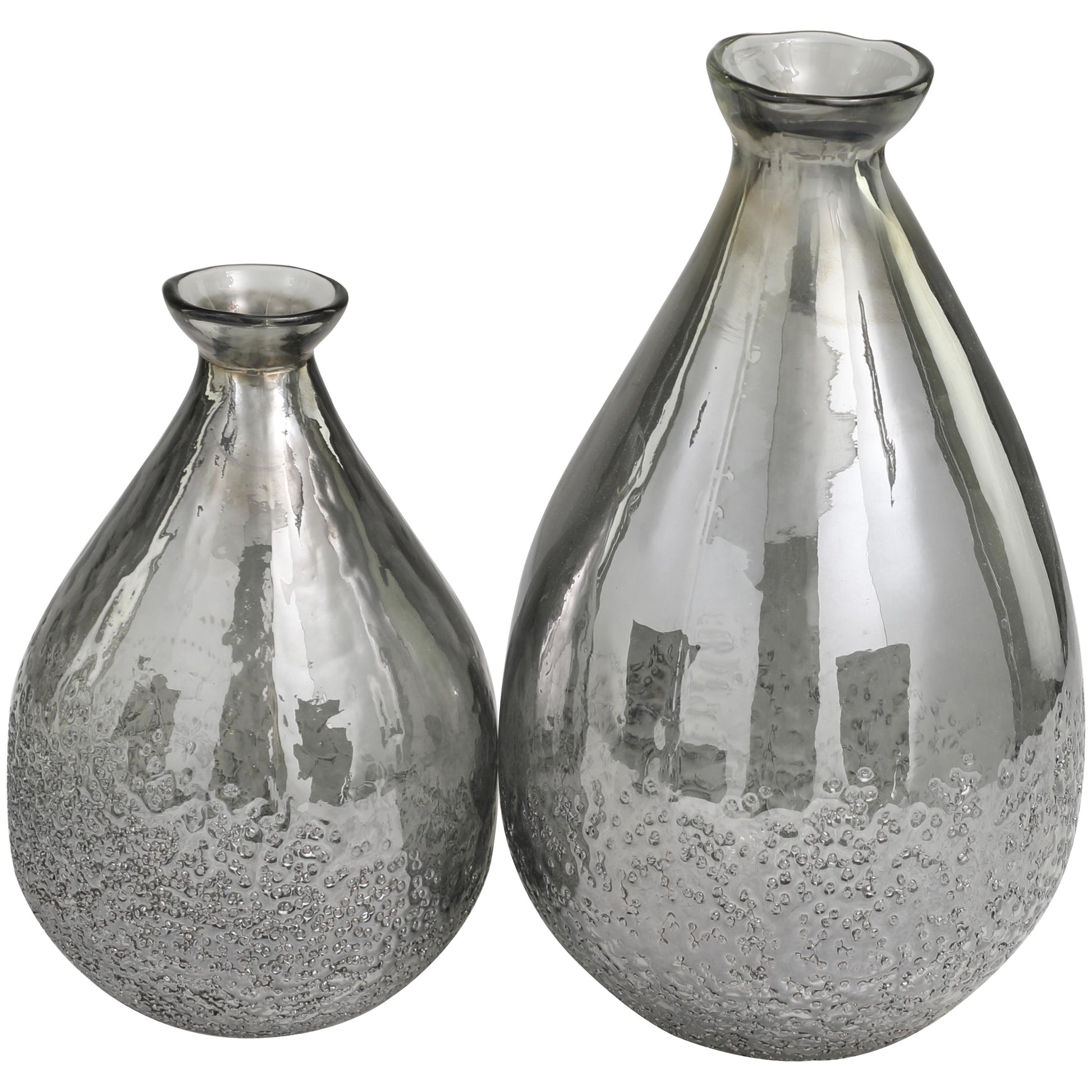 Set of 2 Glass Textured Teardrop Decorative Vase with Textured Base