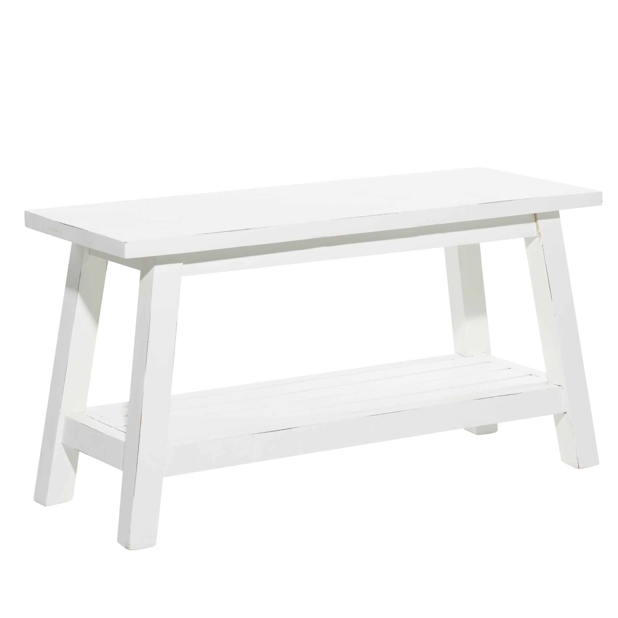 White Wood Home Bench with Slatted Wood Base