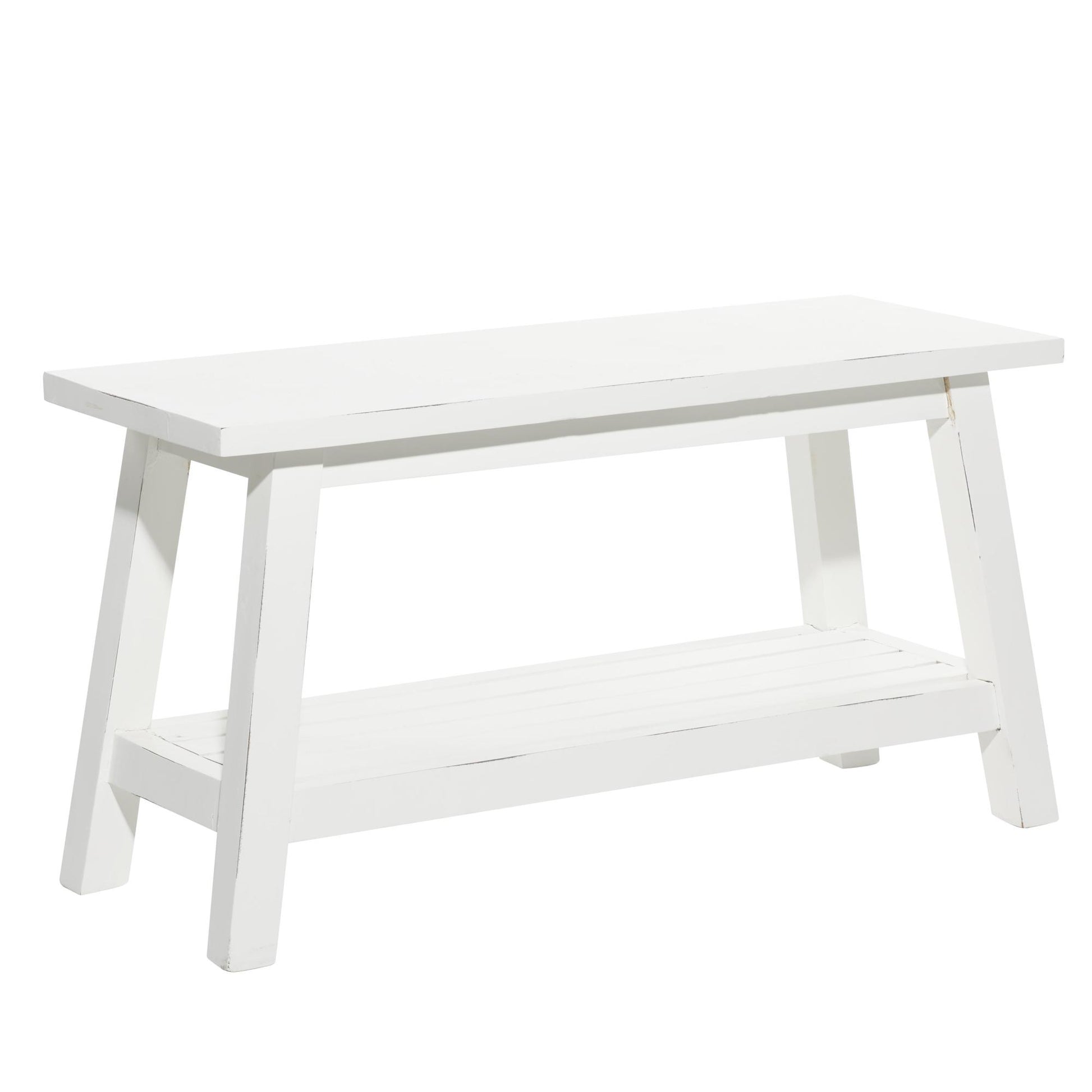 White Wood Home Bench with Slatted Wood Base