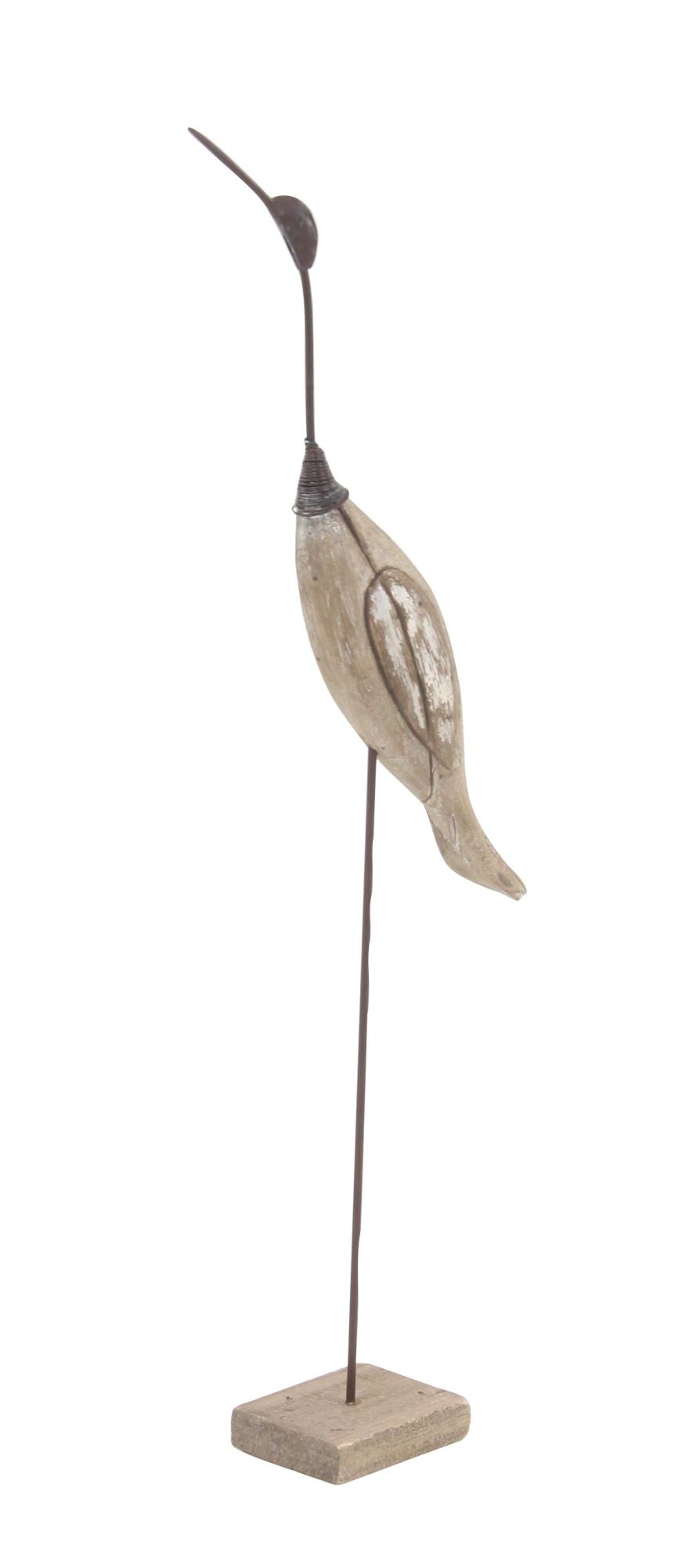 Set of 2 Bird Brown Wood Decorative Sculpture