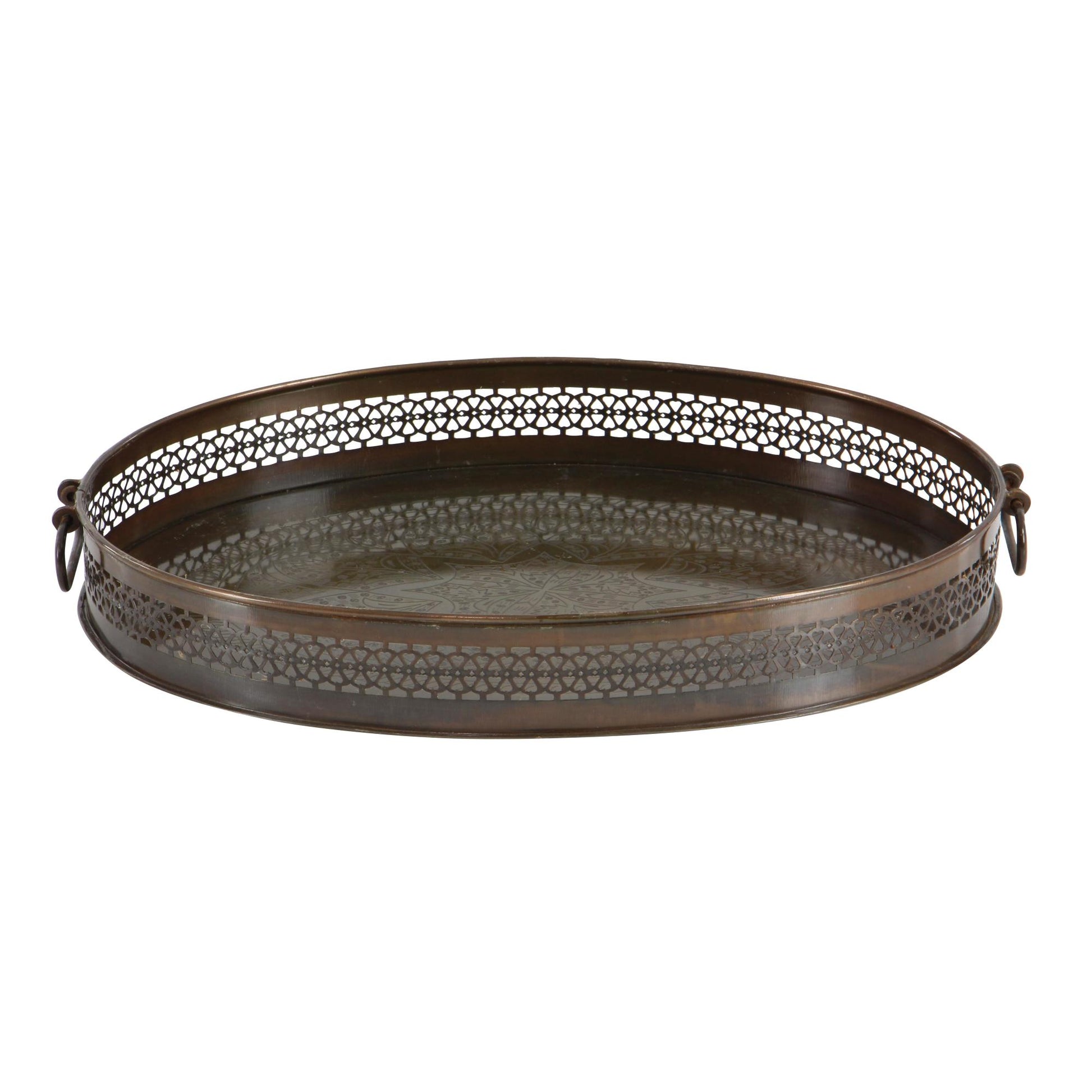 Set of 2 Floral Brown Metal Living Room Decor Tray
